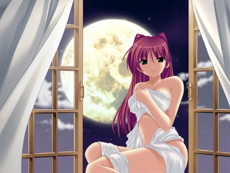 What's not night, full moon - NSFW, Anime, Anime art, Etty, Erotic, Hand-drawn erotica, Eroge, Visual novel, moon, Full moon, Art, Window, Sky, Nudity, Girls, Night, Covered up, Posing, Digital drawing