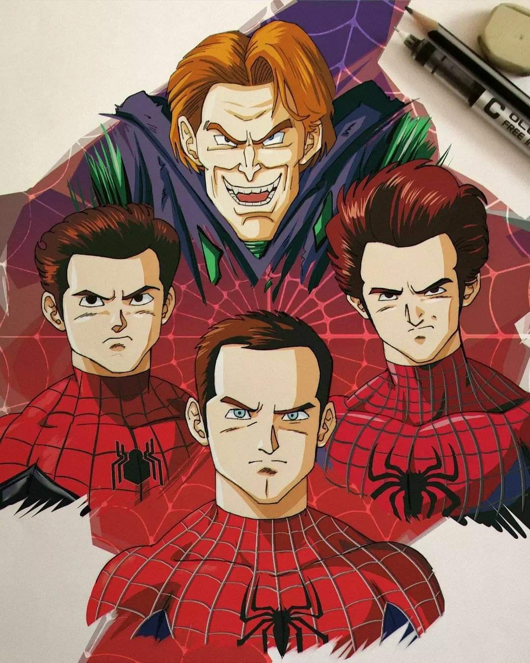 Spider-Man: No Way Home - Anime, Art, Anime art, Crossover, Dragon ball, Marvel, Spider-Man: No Way Home, Spiderman, Peter Parker, Green Goblin, Norman Osborn