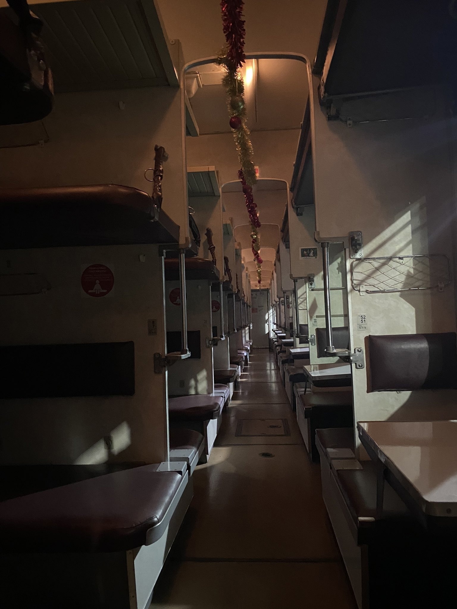 Morning in an empty carriage - Atmosphere, Railway carriage, A train, Morning, Garland