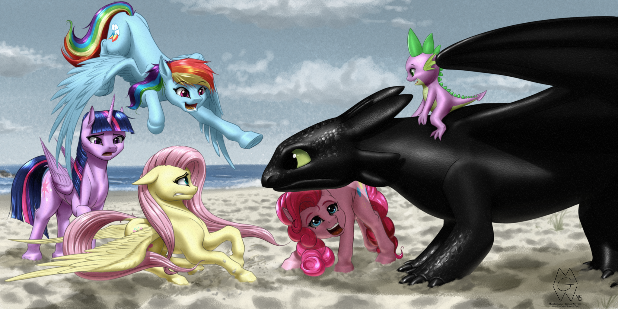 But how? - My little pony, Twilight sparkle, Rainbow dash, Pinkie pie, Fluttershy, Spike, Toothless, How to train your dragon, Mykegreywolf