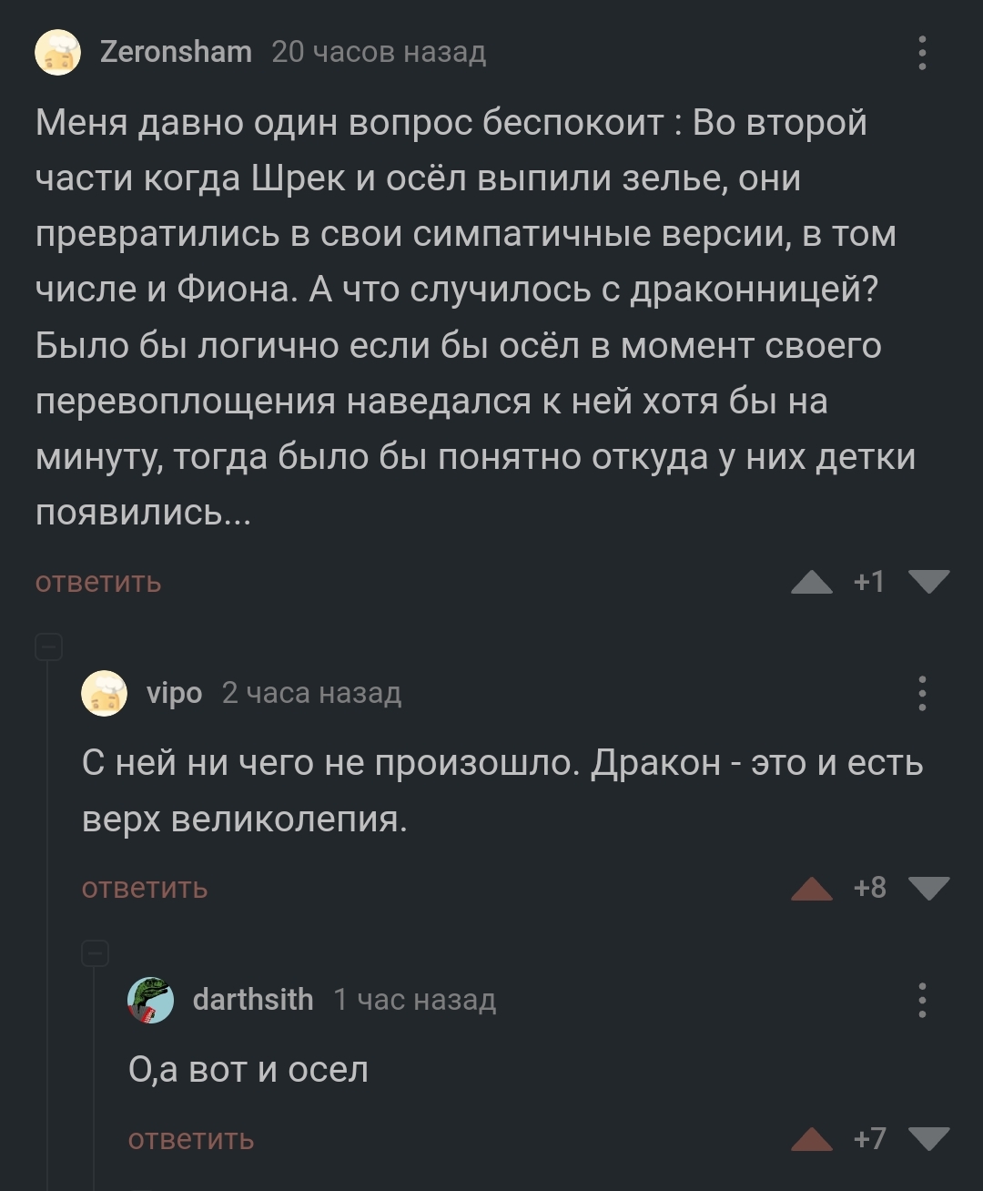 К комментариях к посту про Шрека - Шрек, Осел из шрека, Скриншот, Комментарии на Пикабу