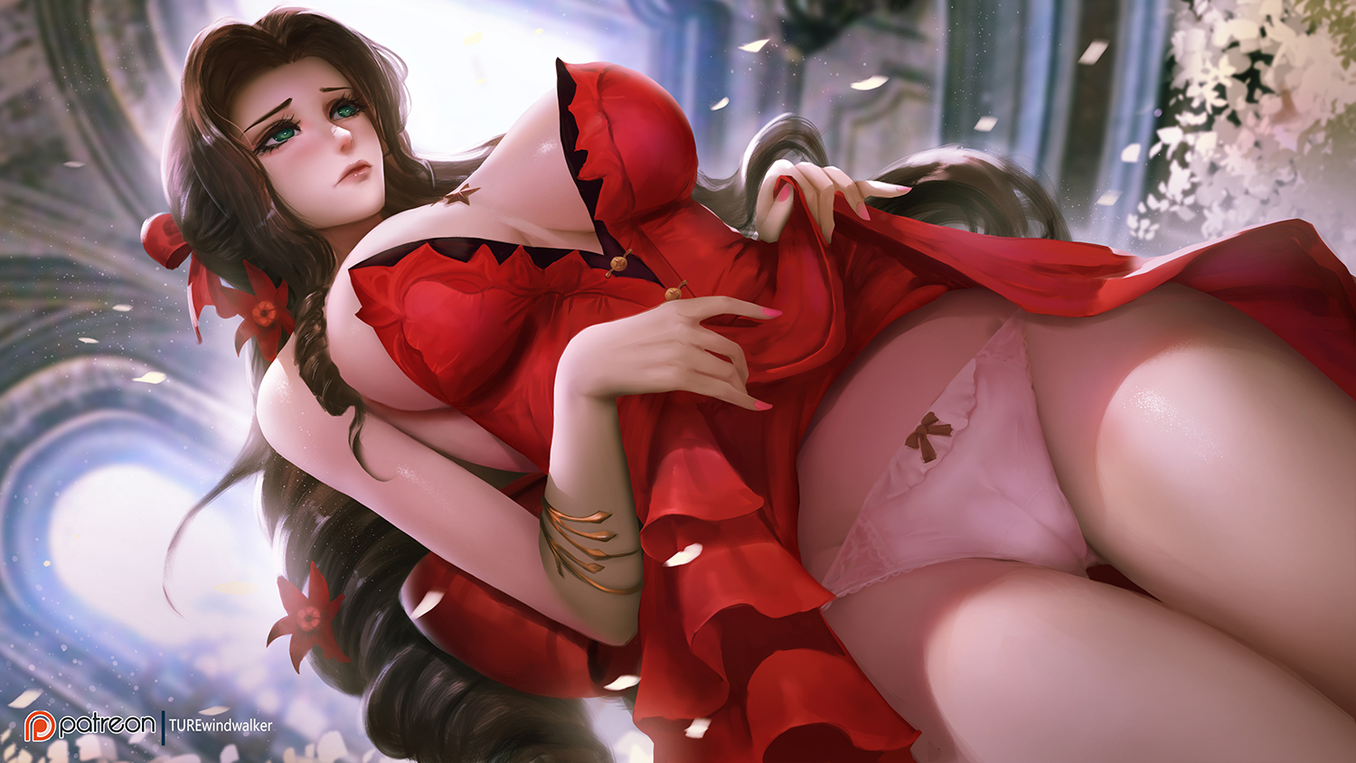 Modesty) - NSFW, Anime, Anime art, Girls, Art, Hand-drawn erotica, Pantsu, Underwear, Boobs, Aerith gainsborough, Final fantasy vii, Windwalker