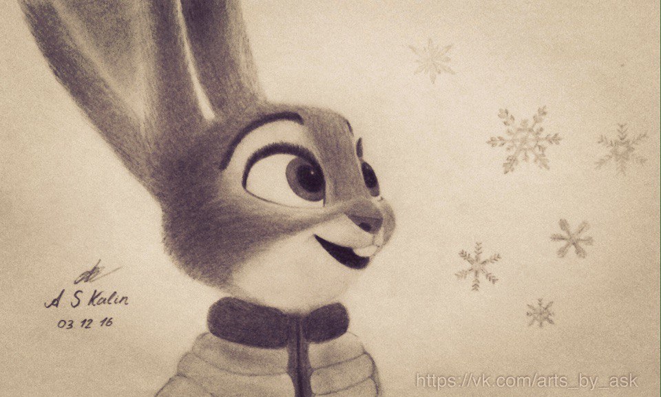 Snowflakes - Zootopia, Judy hopps, Andrejskalin, Snowflake, Graphics, Pencil drawing, Traditional art