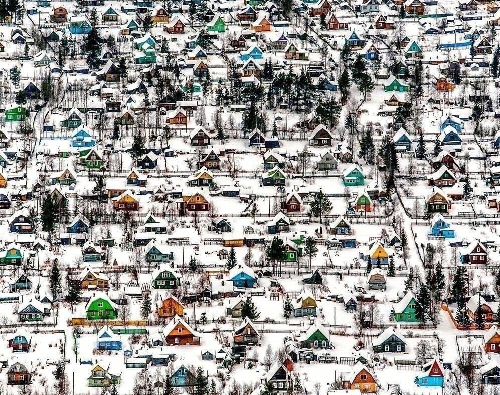 Toy houses - Dacha, House in the village, Winter, View from above, The photo