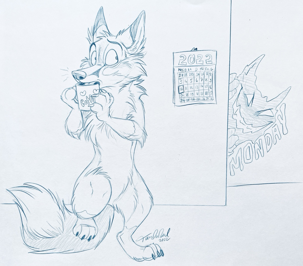 Monday is close - Furry, Furry fox, Monday, Tanidareal, Sketch