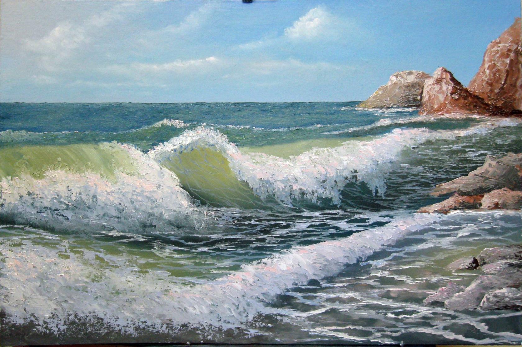 Transparent wave - My, Painting, Canvas, Butter