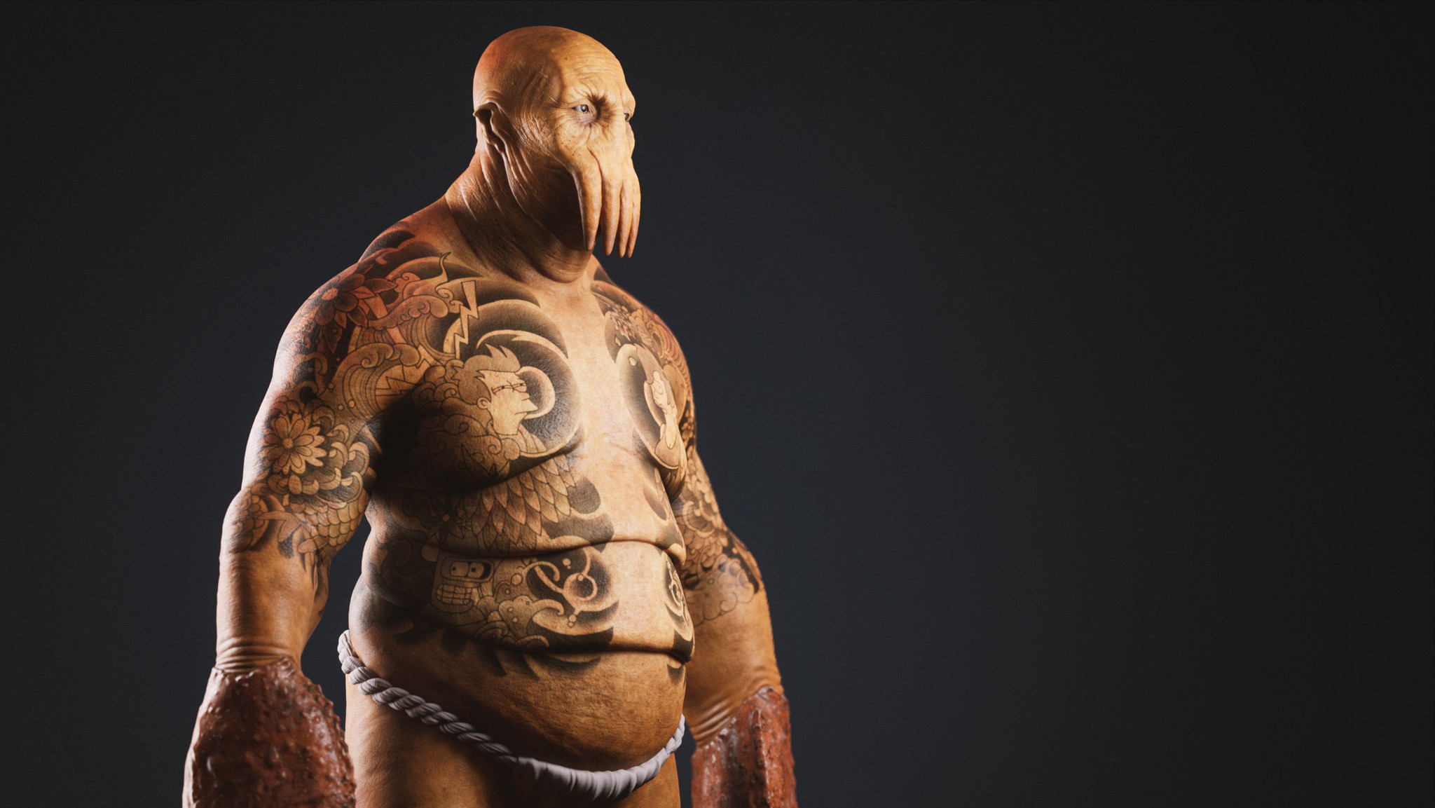 Zoidberg in 3D and tattoo - NSFW, Futurama, Zoidberg, Art, 3D, Yakuza, Tattoo, Longpost