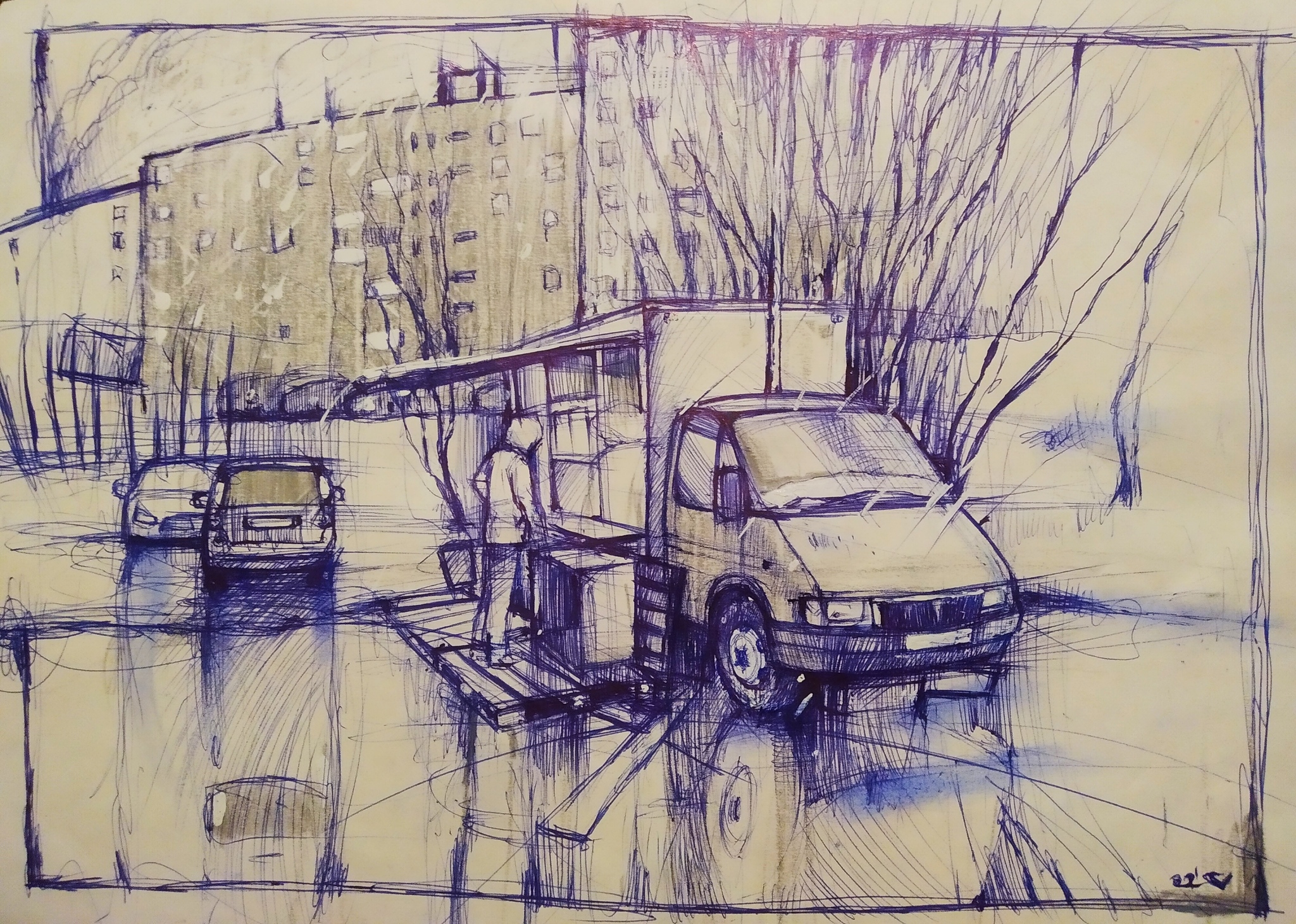 At the bottom of the city floor - My, Drawing, Creation, Graphics, Sketch, Sketch, Severomorsk