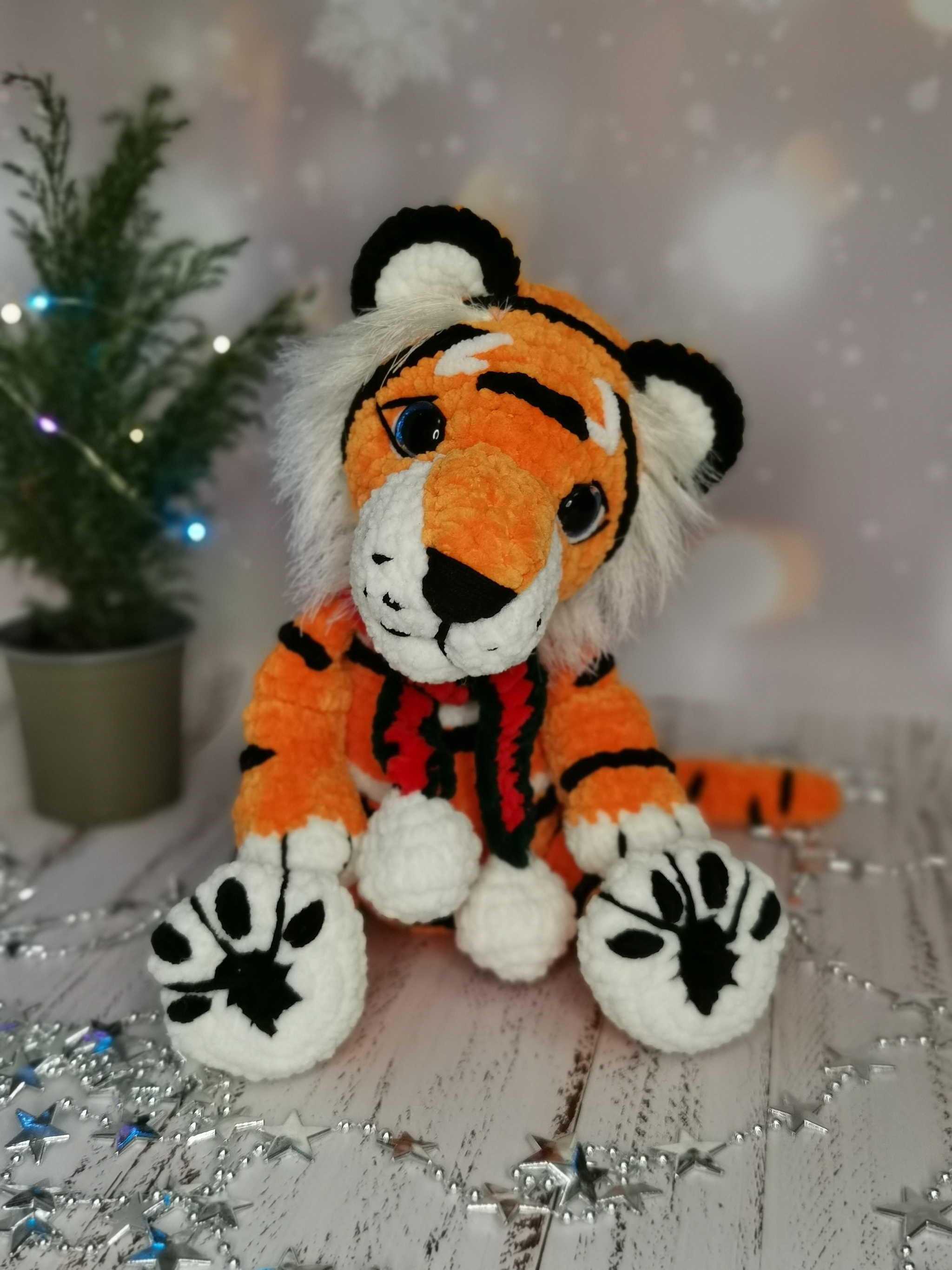 Belatedly, but here it is, ready symbol of the year - My, New Year, Crochet, Amigurumi, Tiger, Knitted toys, Barnaul, Longpost