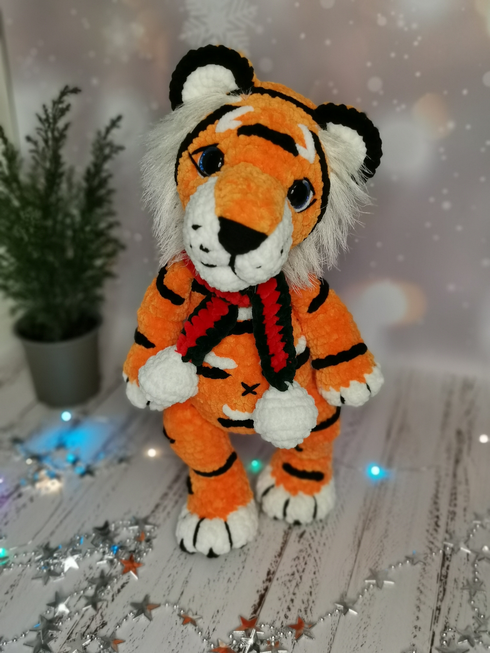 Belatedly, but here it is, ready symbol of the year - My, New Year, Crochet, Amigurumi, Tiger, Knitted toys, Barnaul, Longpost