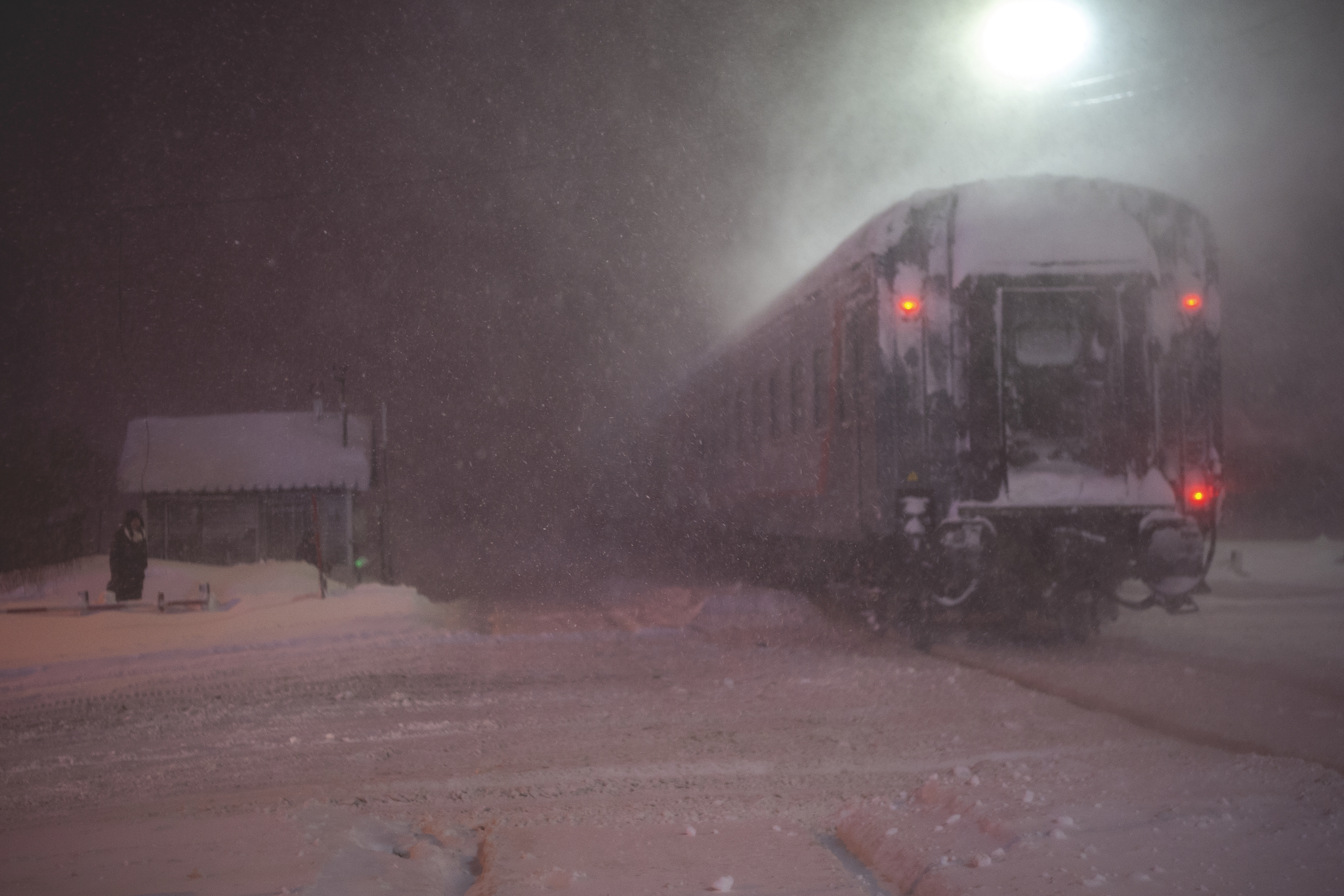 Blizzard on Sakhalin - My, Sakhalin, Blizzard, Blizzard, A train, Railroad crossing, Town, Longpost