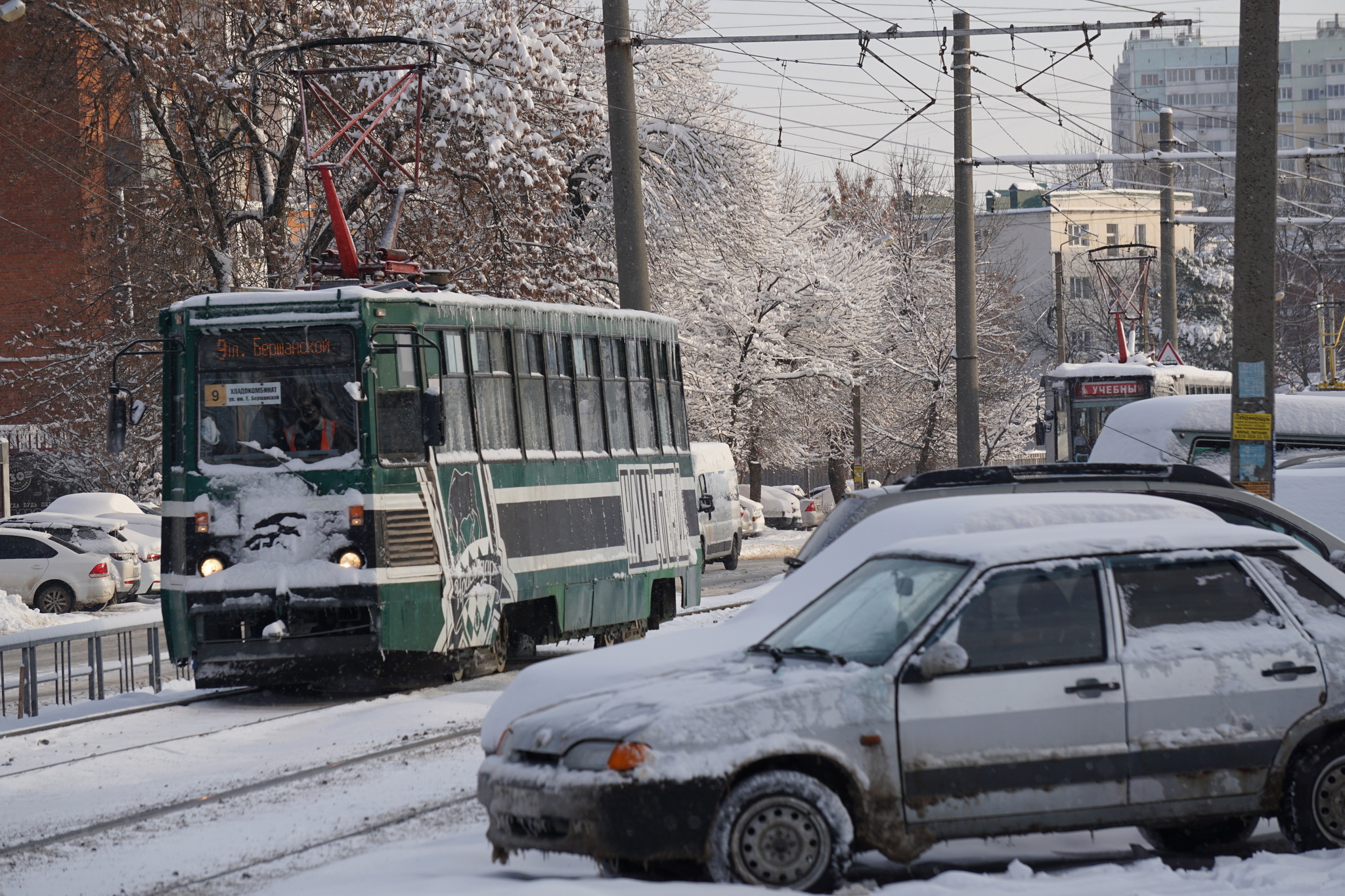 Through the snow - My, Tram, Tram rails, Krasnodar, Краснодарский Край, Snow, The photo, Longpost