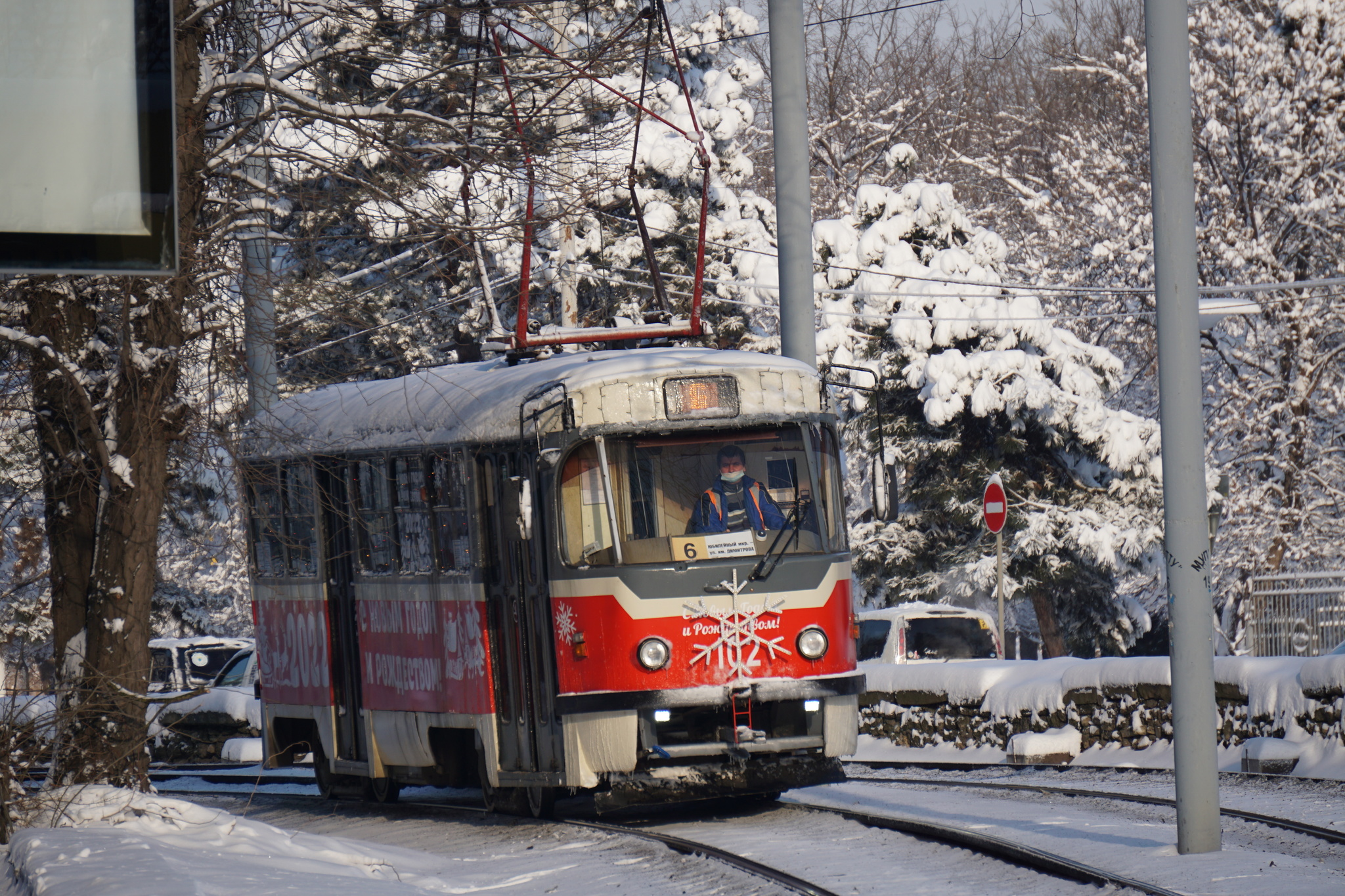 Through the snow - My, Tram, Tram rails, Krasnodar, Краснодарский Край, Snow, The photo, Longpost