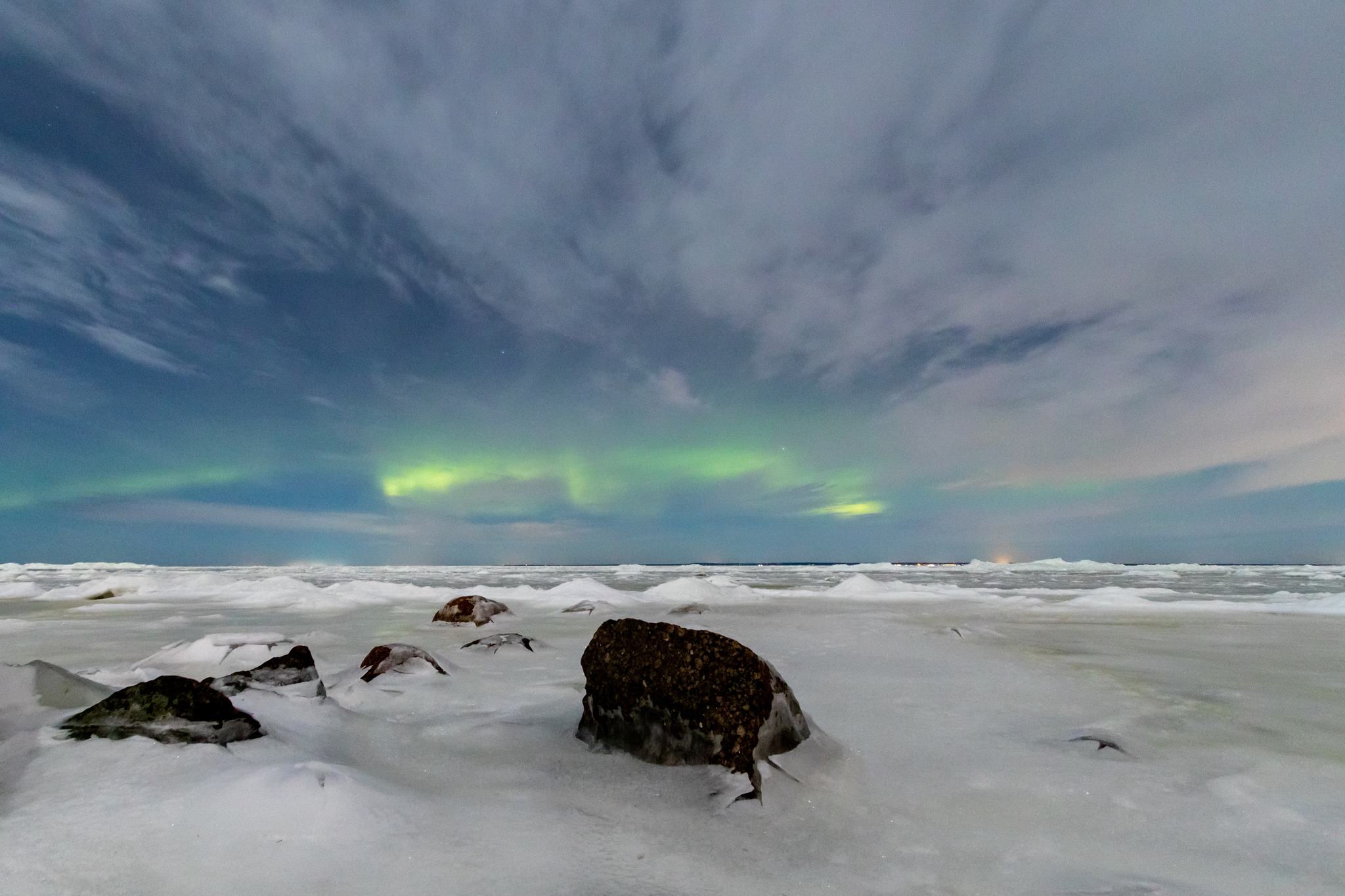 Aurora Borealis on the Gulf of Finland - My, Polar Lights, The Gulf of Finland, The photo