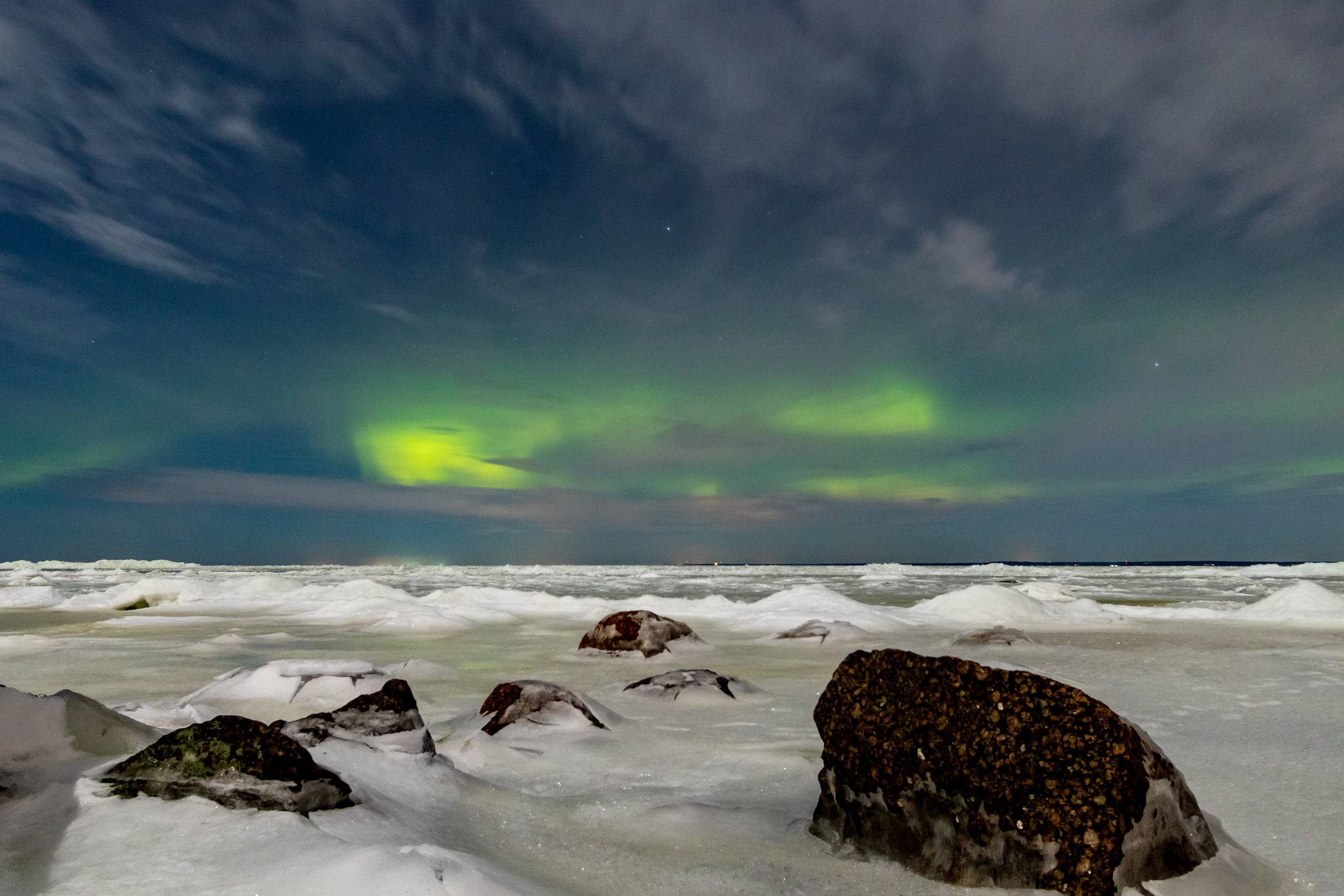 Aurora Borealis on the Gulf of Finland - My, Polar Lights, The Gulf of Finland, The photo