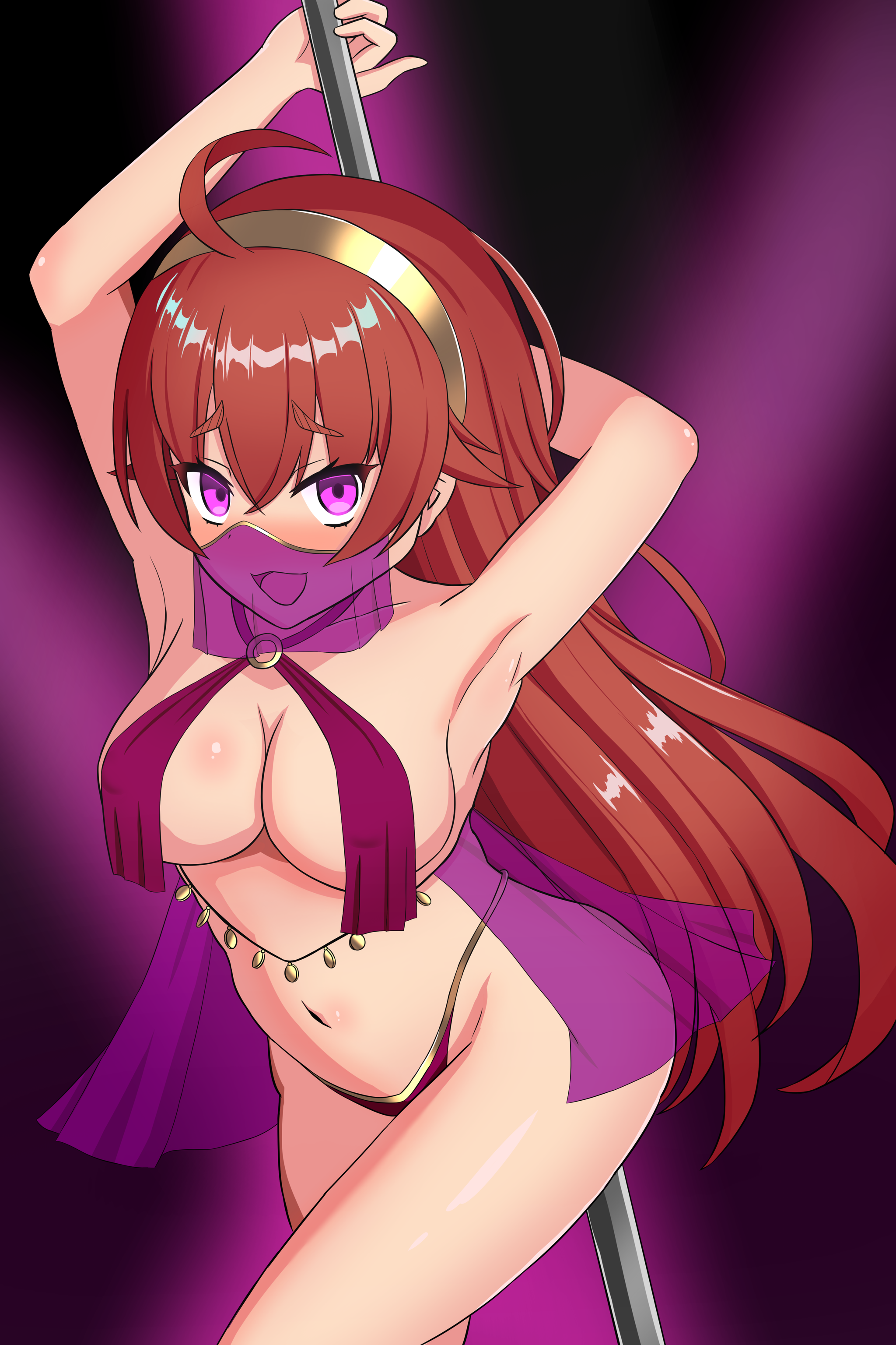 Eris has mastered a new profession - NSFW, Eris boreas greyrat, Anime, Anime art, Mushoku tensei, Erotic, Hand-drawn erotica, Pole dance, Dancing, Dancer, Veil, Etty, Art, Digital drawing, Red hair, Boobs, Good body, Long hair, Stripper, Pole