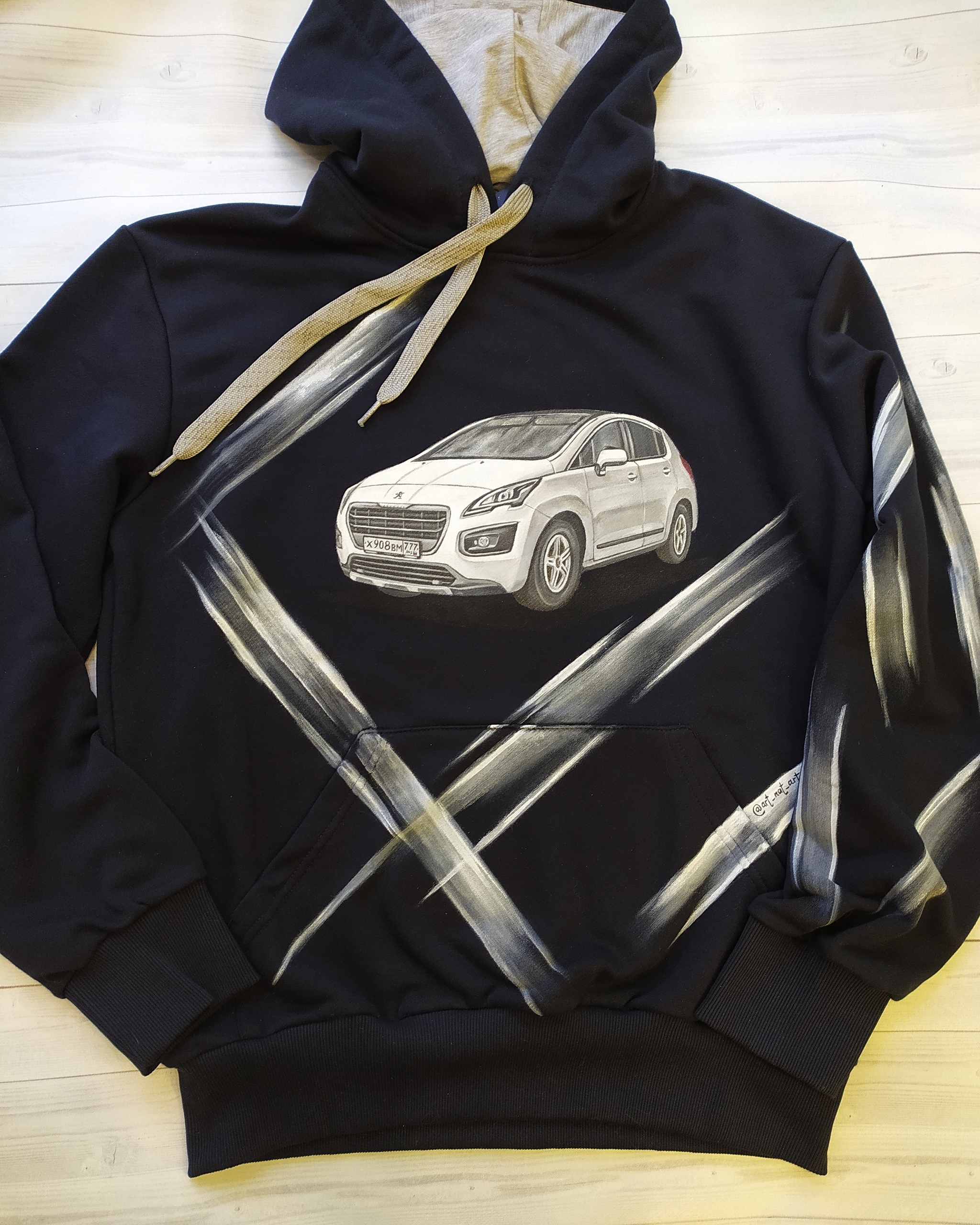 Sweatshirt with Peugeot 3008 - My, Peugeot, Auto, Motorists, Car, Handmade, With your own hands, Painting on fabric, Customization, sweatshirt, Acrylic, Painting, Longpost