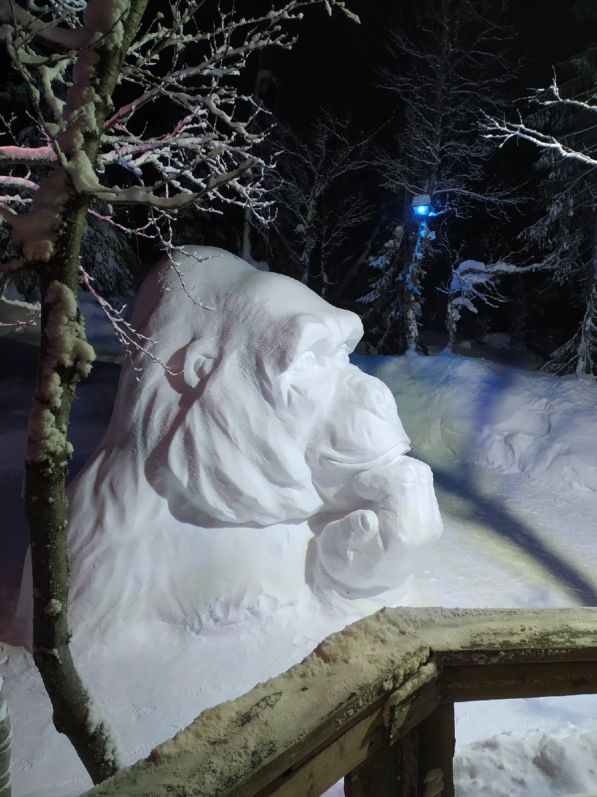 A white gorilla. Snow sculpture - My, Art, Snow figures, snowman, Walk in the woods, The photo, Sculpture, 2022, Gorilla, Interesting, Video, Longpost