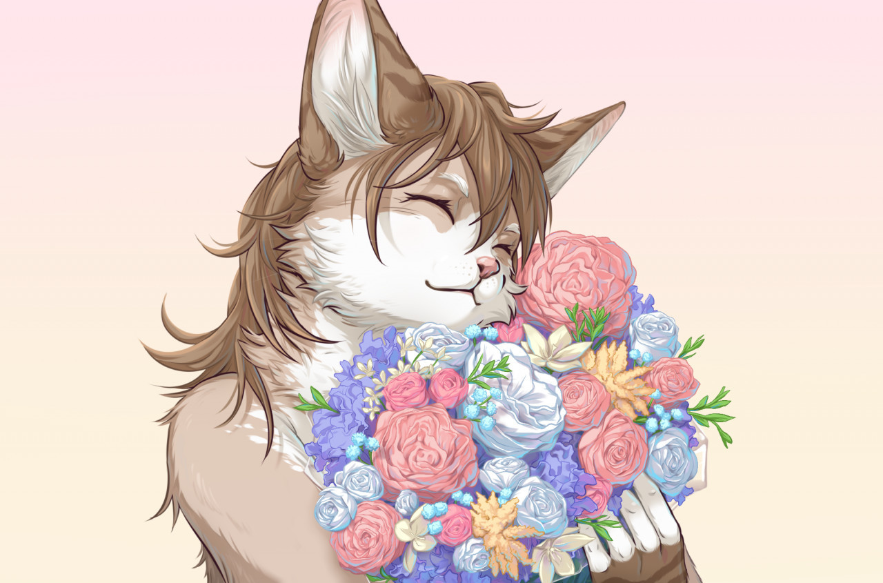 Bouquet - Furry, Anthro, Art, Furry cat, Oooopo