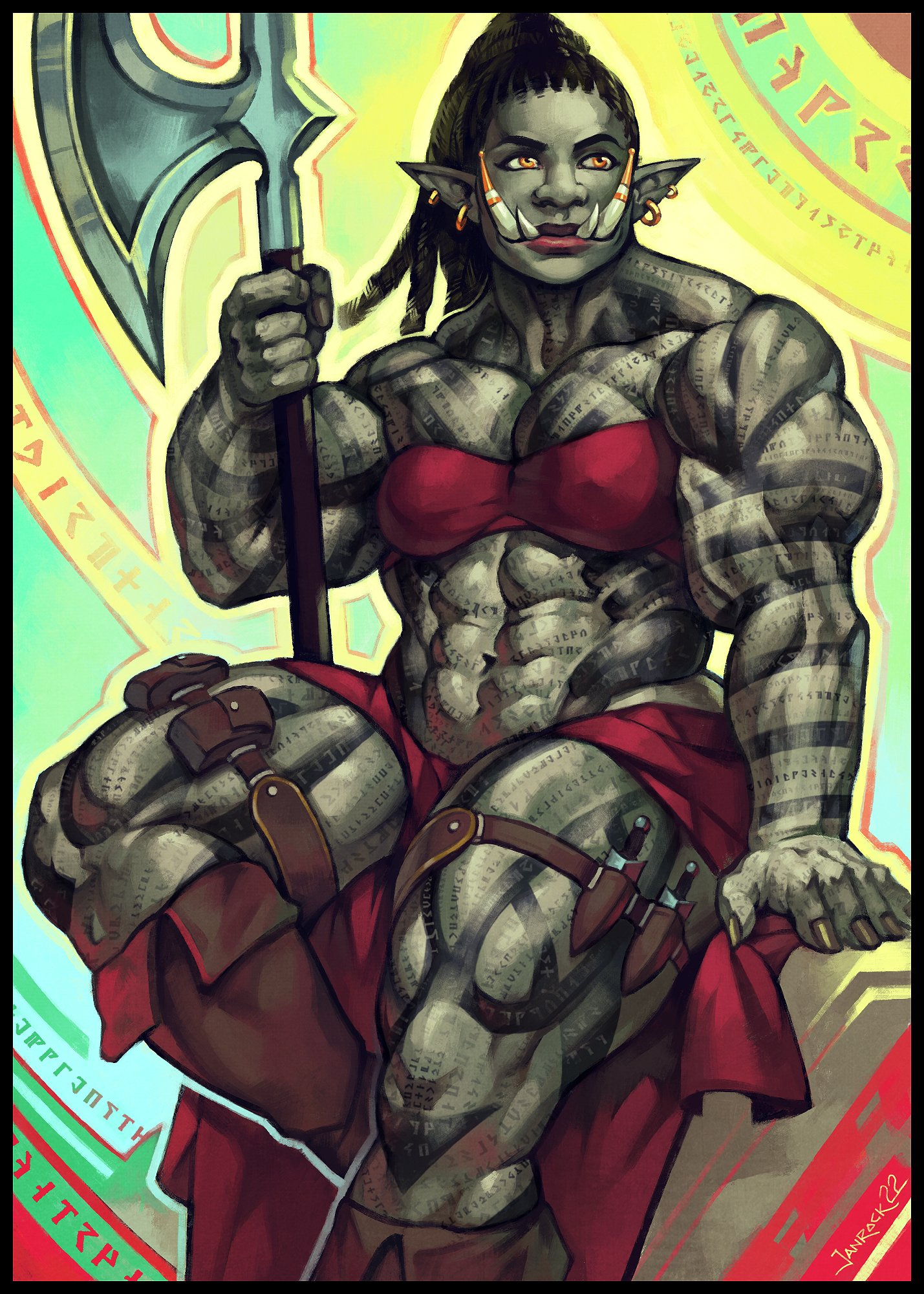 Brira, the brooding orc-eater - Girls, Strong girl, Orcs, Muscleart, Art, Drawing, Digital drawing, Janrock