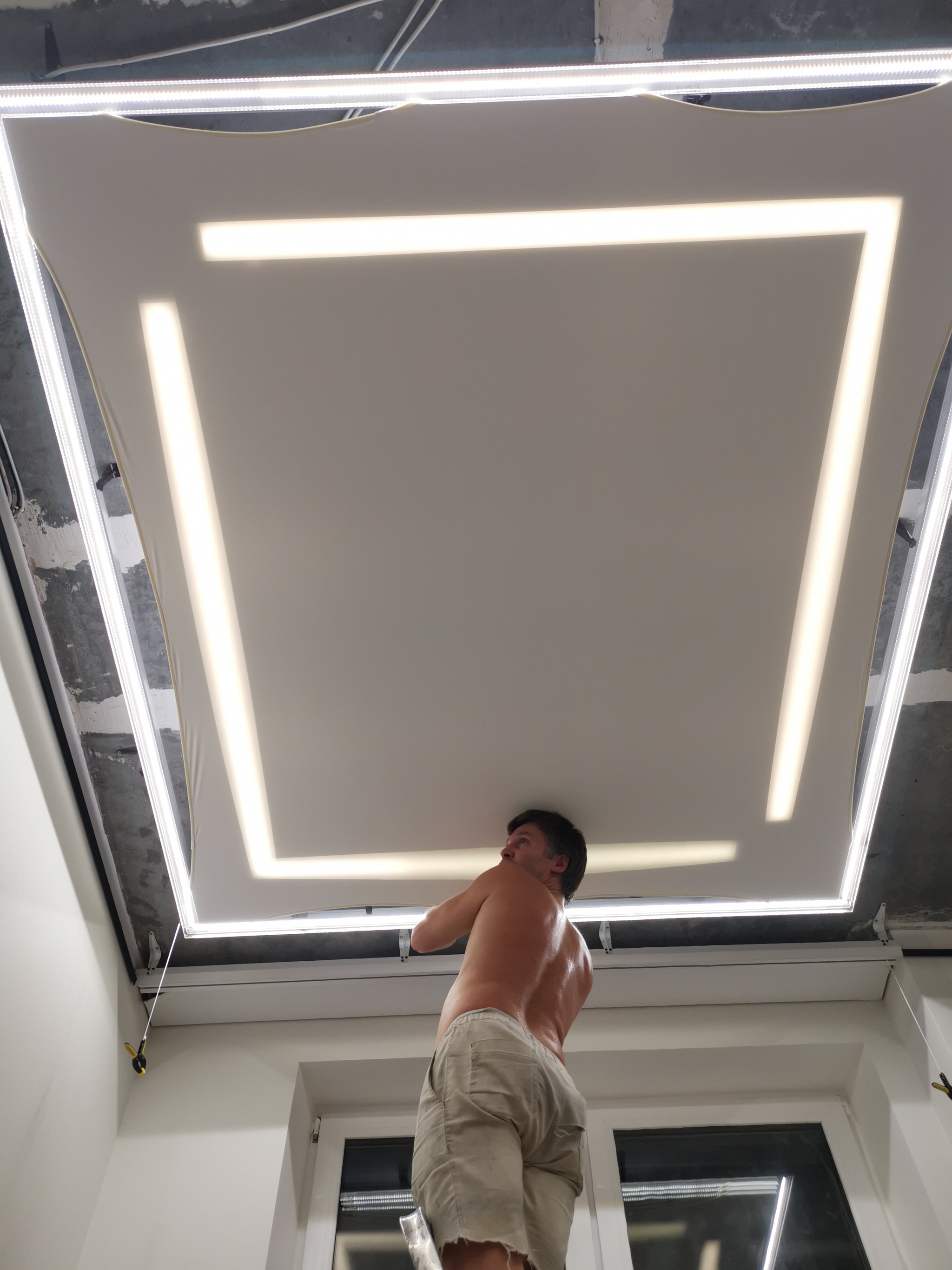 Light lines in the stretch ceiling with your own hands! - My, Repair, Ceiling, LED Strip Light, Stretch ceiling, With your own hands, Video, Longpost