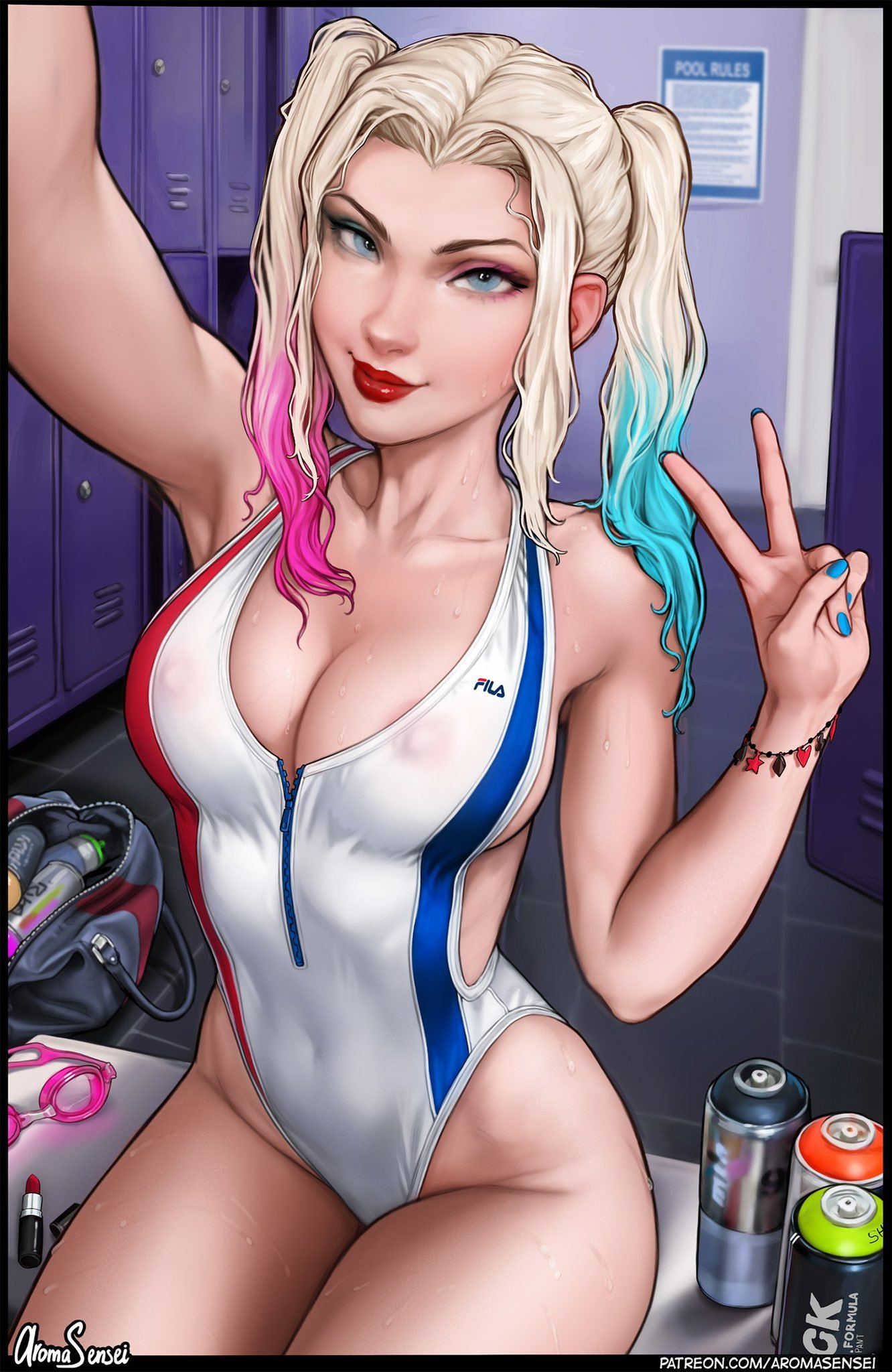 Harley Quinn has fun - NSFW, My, Girls, Comics, Harley quinn, Aromasensei, Erotic, Hand-drawn erotica, Swimsuit, Boobs, Longpost, Dc comics