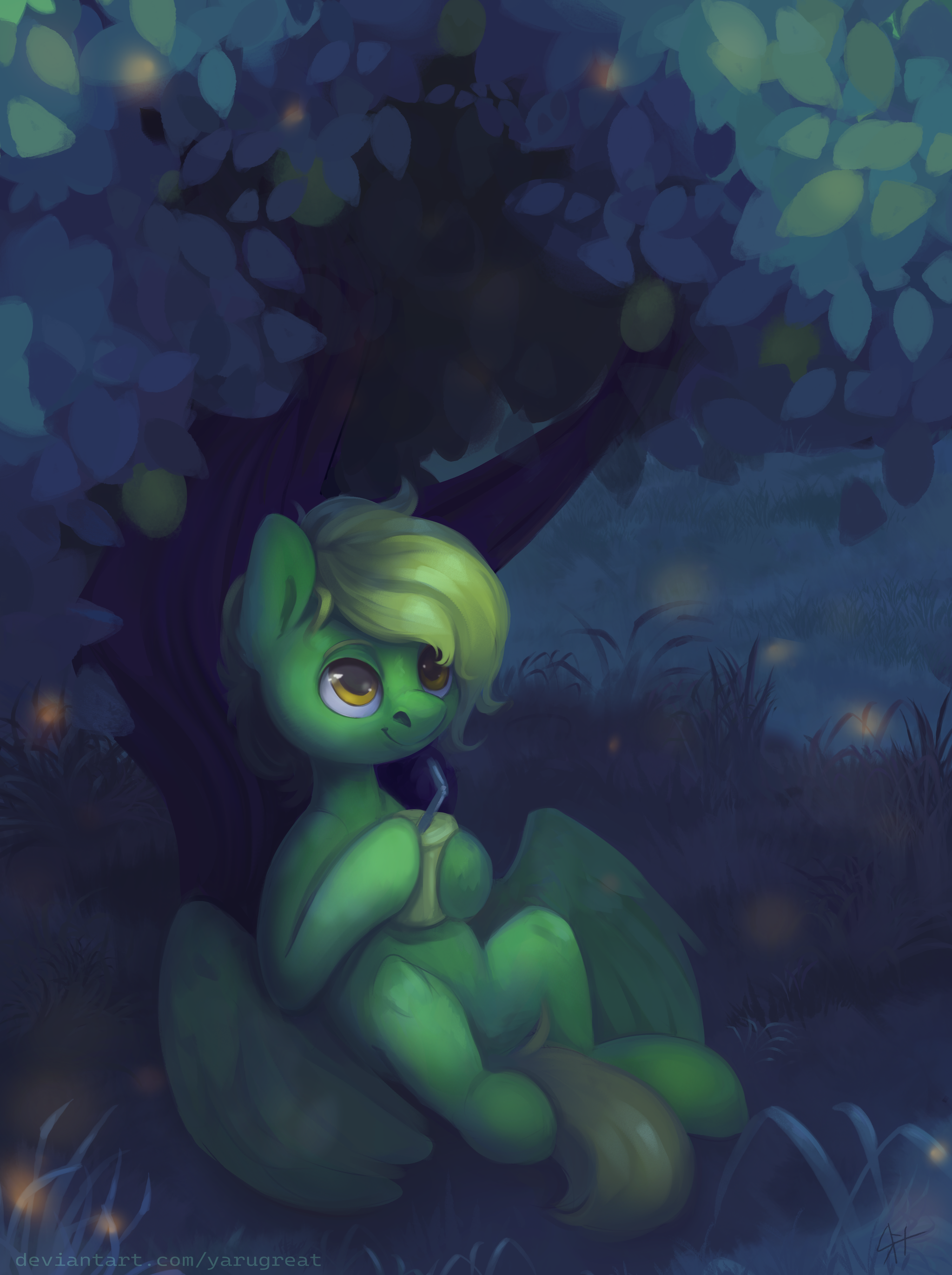 Lies under a tree - My little pony, Original character, PonyArt, Art, Yarugreat