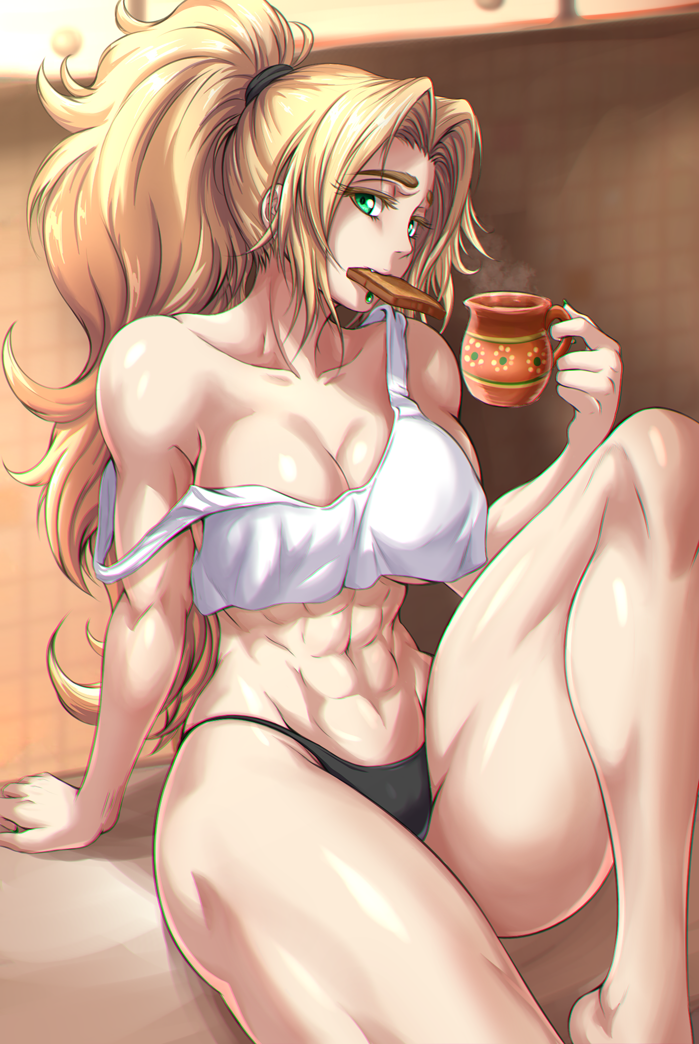 Quetzalcoatl in the morning - Muscleart, Strong girl, Art, Fate, Fate grand order, Quetzalcoatl, Anime, Anime art, Sports girls, Girls, Fitonyashka, Zantyarz