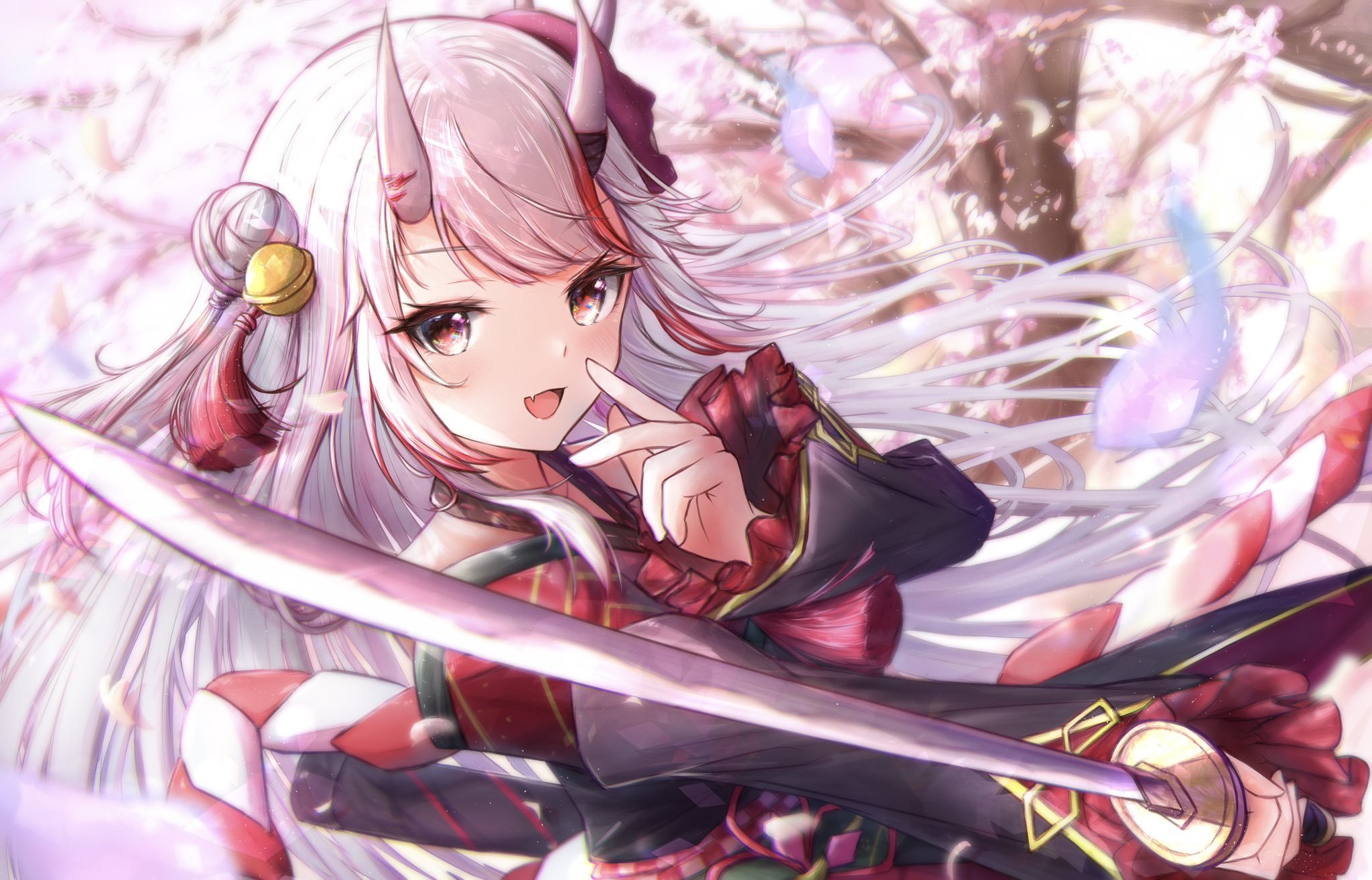 Ayame - Hololive, Nakiri ayame, Virtual youtuber, Anime art, Anime, Katana, Sakura