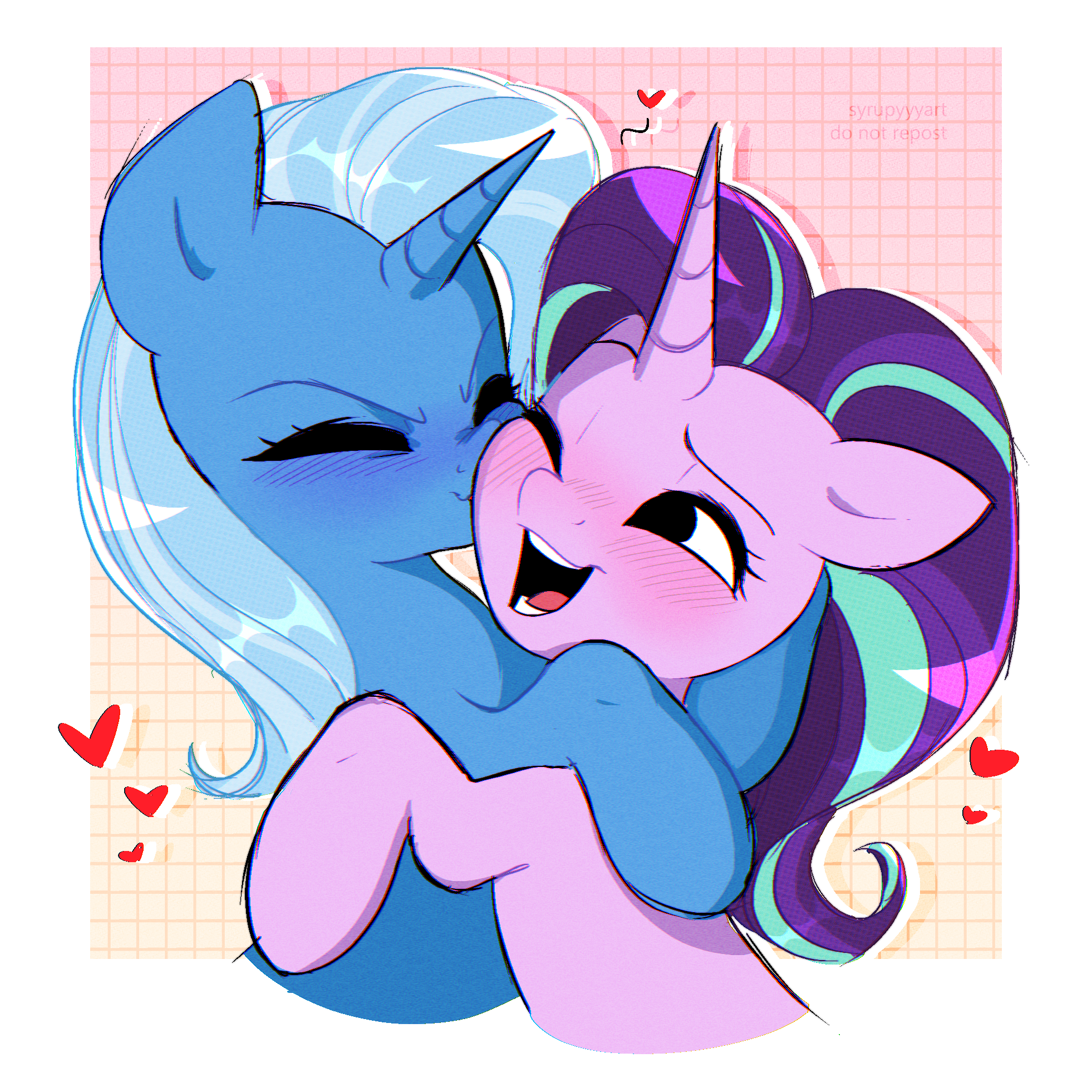 Just kissing - My little pony, Trixie, Starlight Glimmer, PonyArt, Syrupyyy, Art