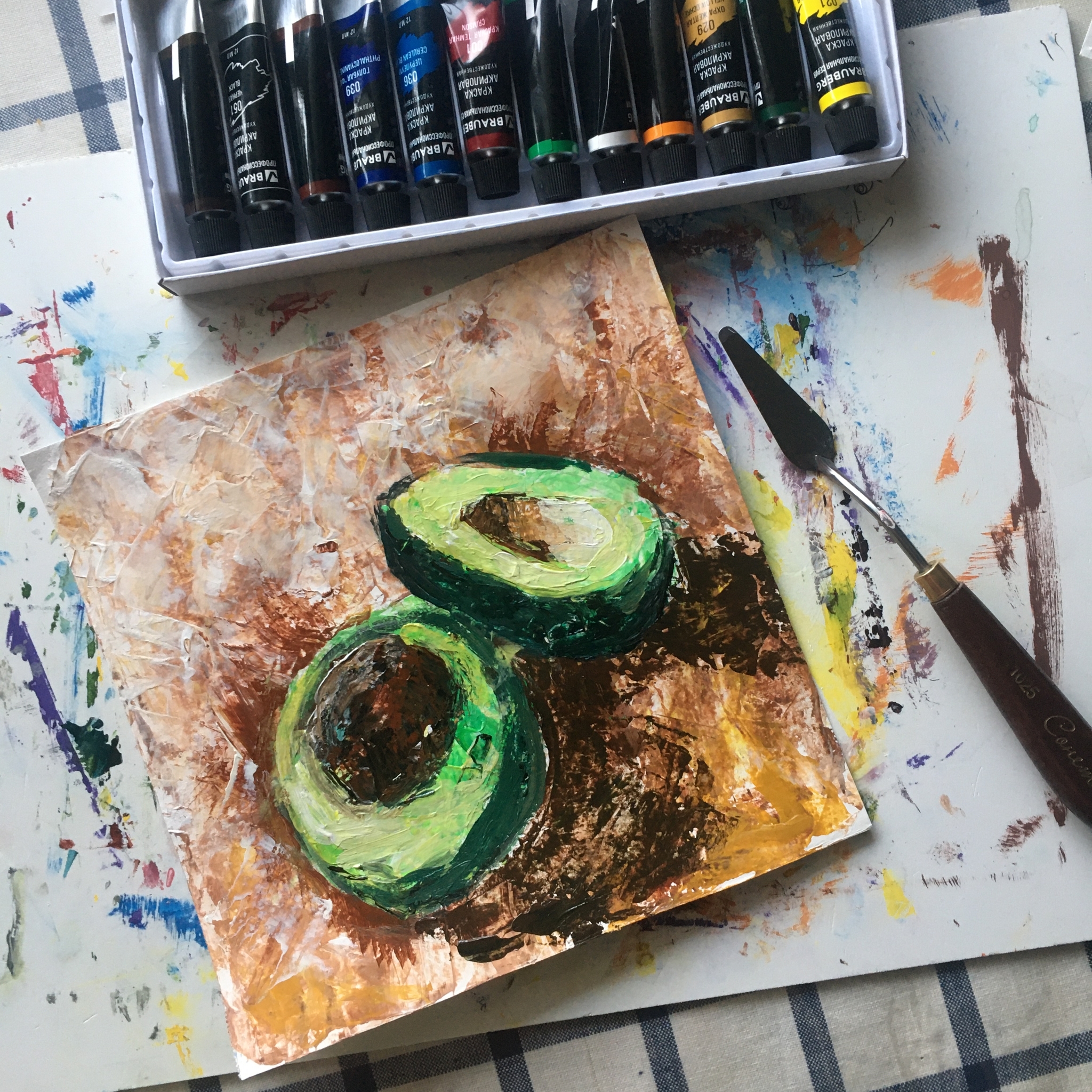 Avocado - My, Avocado, Palette knife, Acrylic, Painting, Drawing, Фрукты