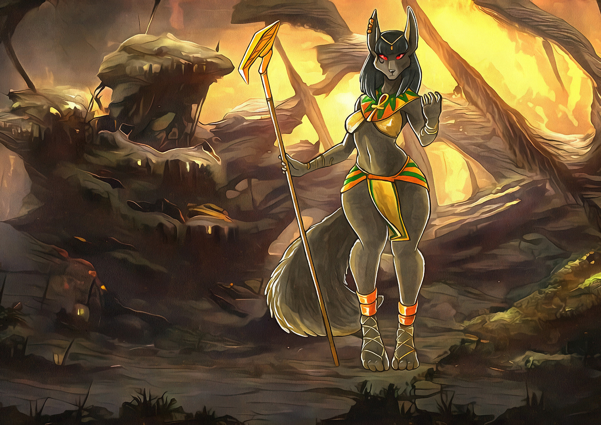 Lady of the Swamps - My, Creation, Furry art, Art, Furry, Anthro, Ewgengster, Anubis, Furry feline, Swamp