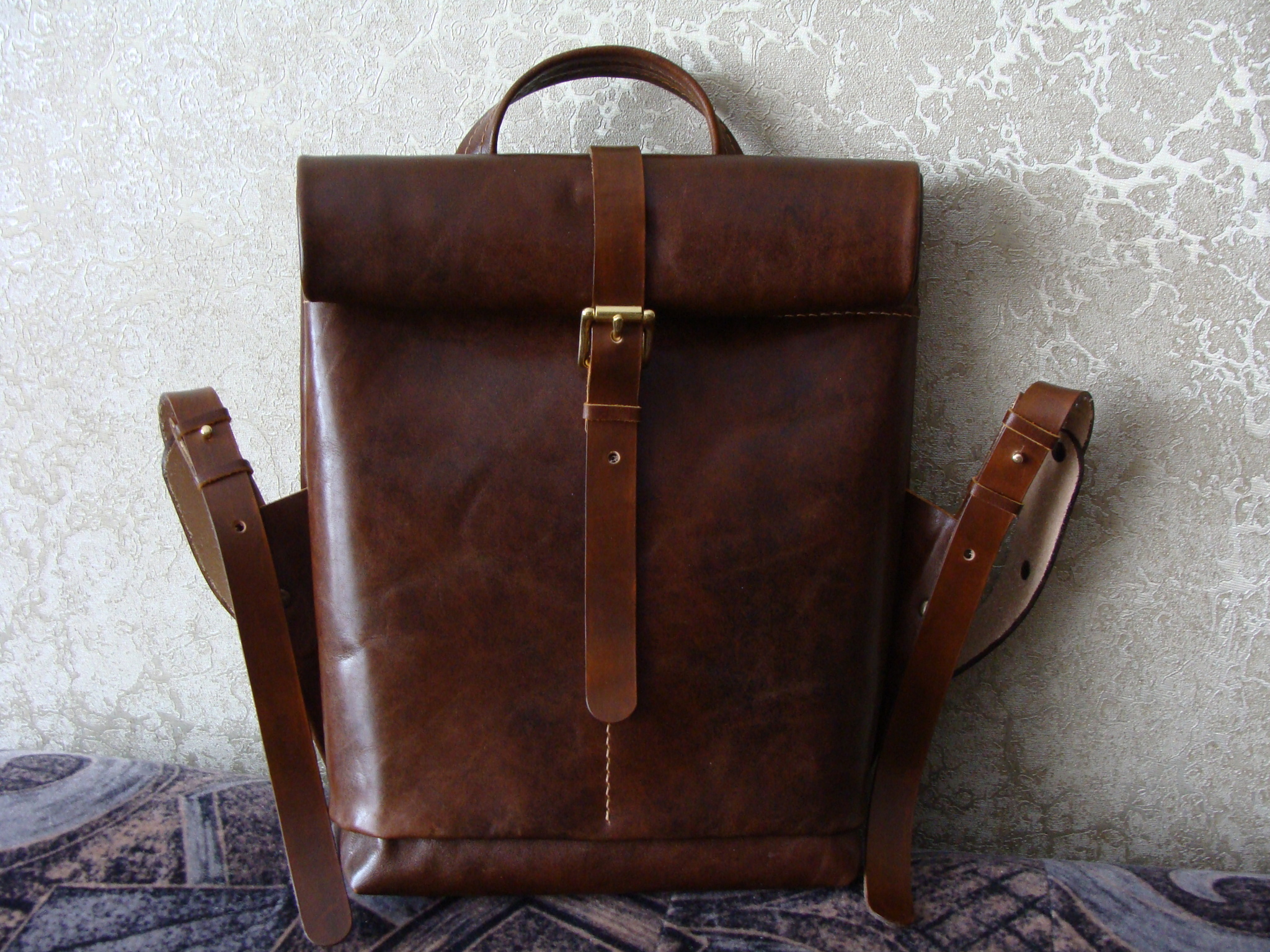 Rucksack. With your own hands - My, Needlework without process, Leather products, Natural leather, Accessories, Longpost