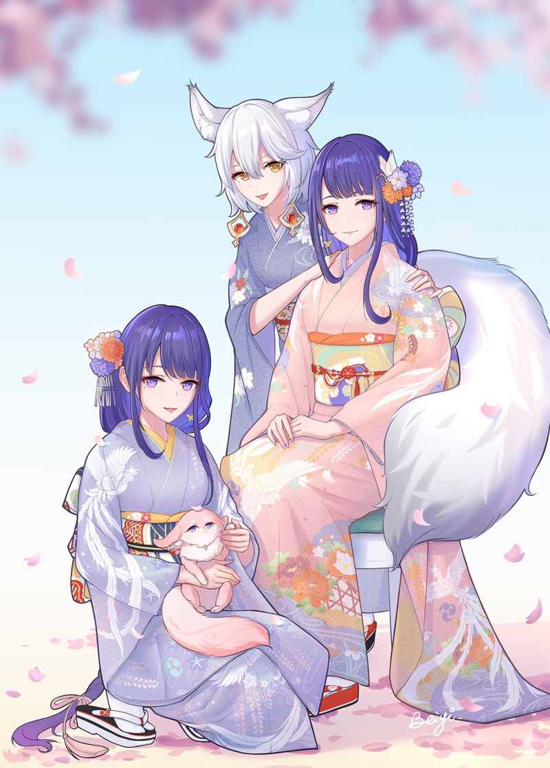 Two Sisters and Fairy Foxes - Anime art, Anime, Kitsune Saiguu, Raiden Makoto, Yae miko, Raiden shogun, Genshin impact