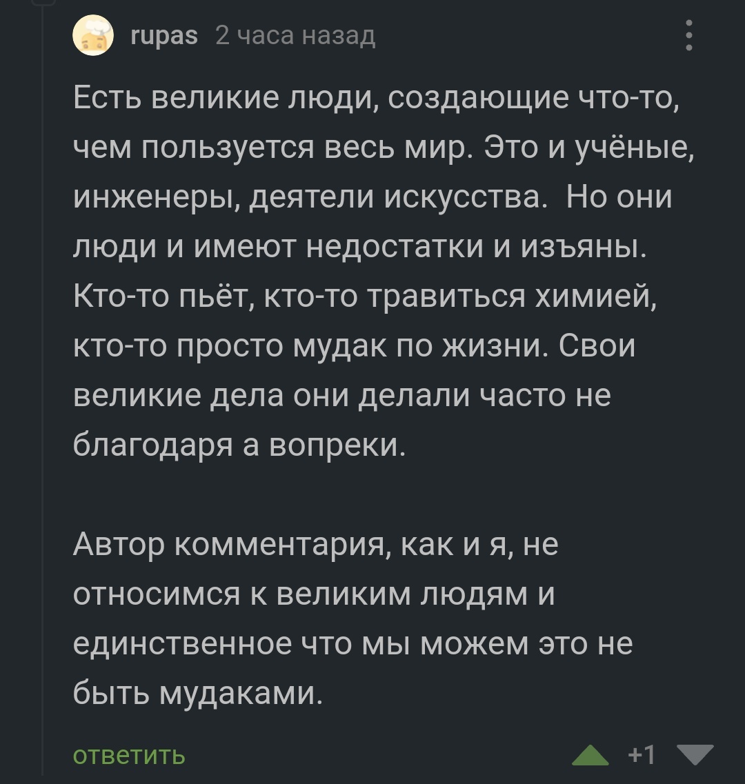 Кто-то пьёт, кто-то травится химией,  кто-то просто... - Мудрость, Ирония, Алкоголь, Комментарии, Скриншот, Комментарии на Пикабу