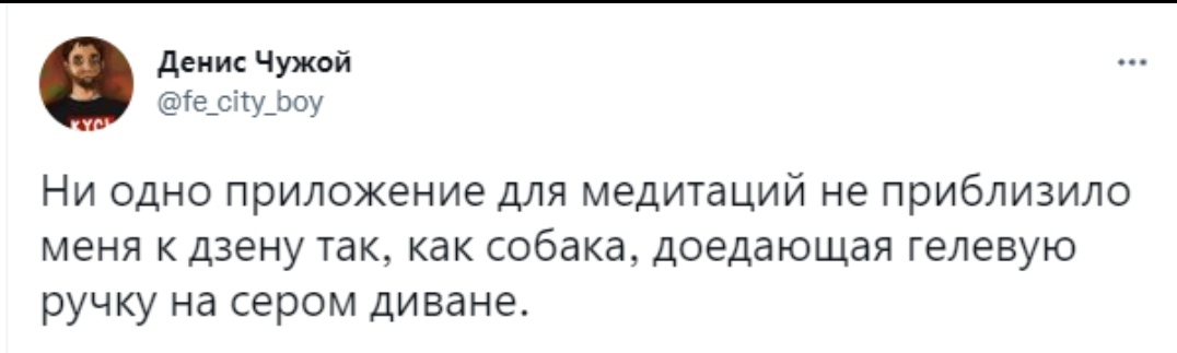 Осознание - Скриншот, Дзен, Медитация, Собака, Диван, Гелевая ручка, Денис Чужой, Twitter