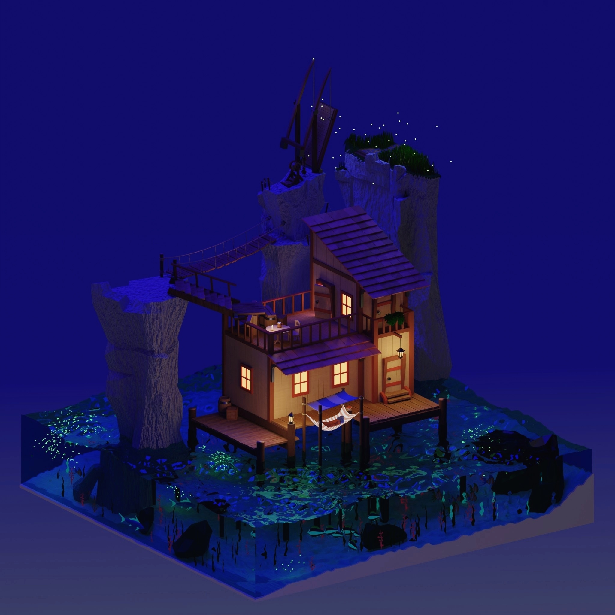 Introvert's Hideout - My, Low poly, 3D modeling, Blender