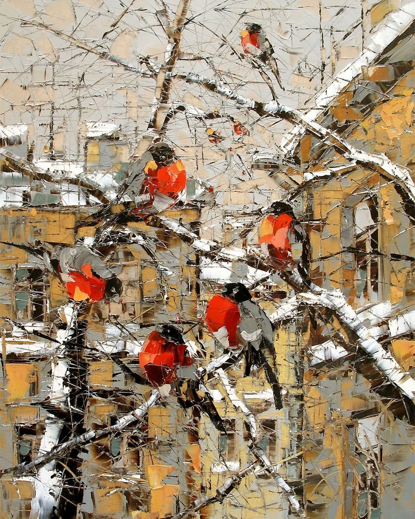 Bullfinches - Art, Oil painting, Painting, Bullfinches