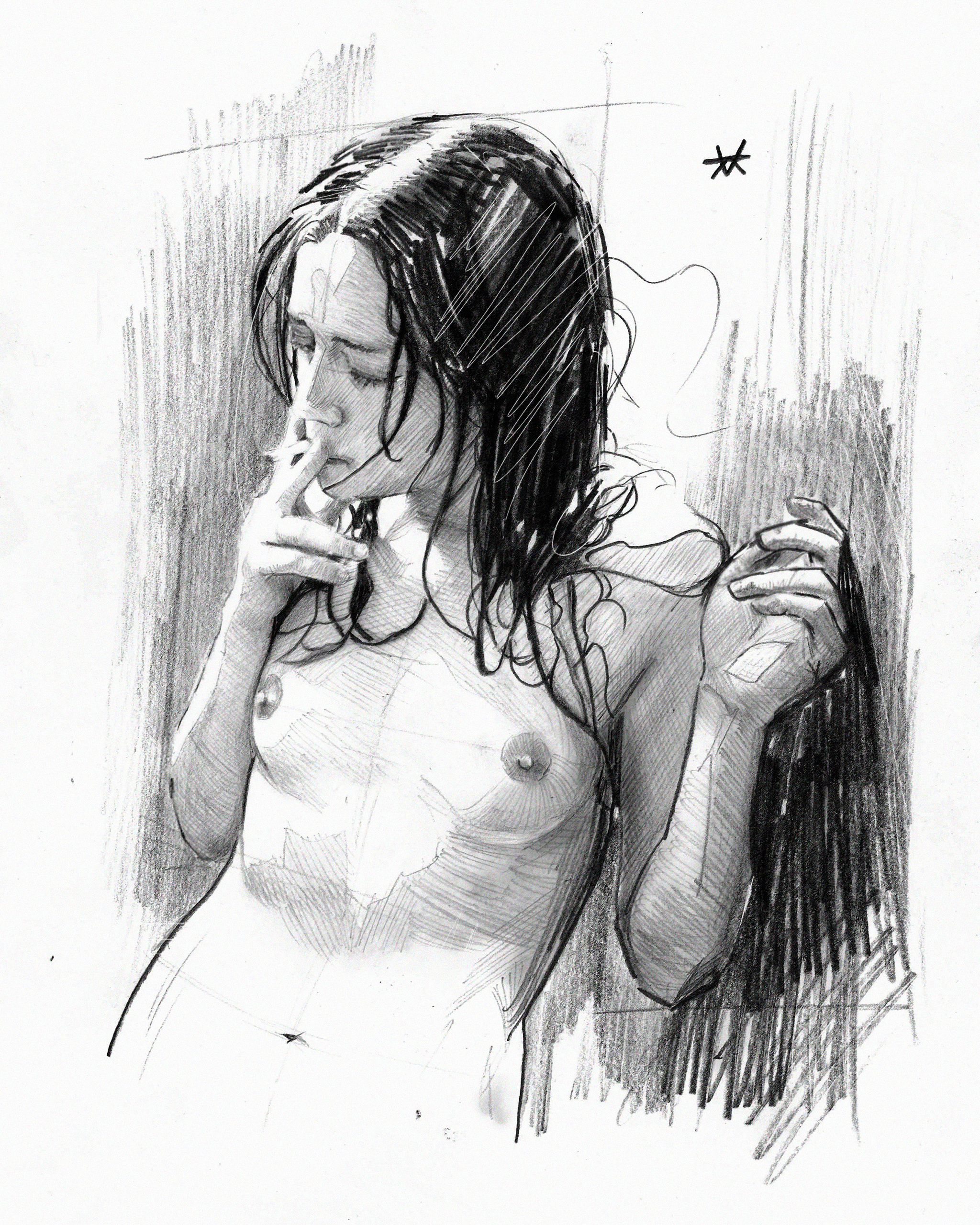 Portrait of a girl - NSFW, My, Portrait, Drawing, Hand-drawn erotica, Art, Erotic