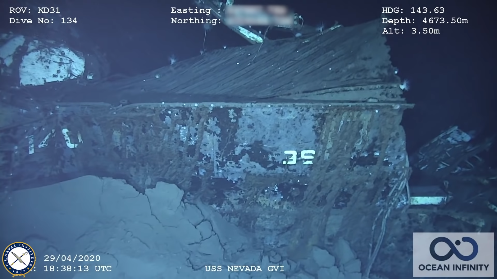 American battleship USS Nevada (BB-36) at a depth of 4700 meters - Bottom, Depth, Pacific Ocean, Coral, Fleet, Battleship, Research, Interesting, Robot, The photo, Naval battles, Informative, Rust, Artillery, Underwater world, Pearl Harbor, Tanks, Nuclear tests, Bikini Atoll, Longpost, Video