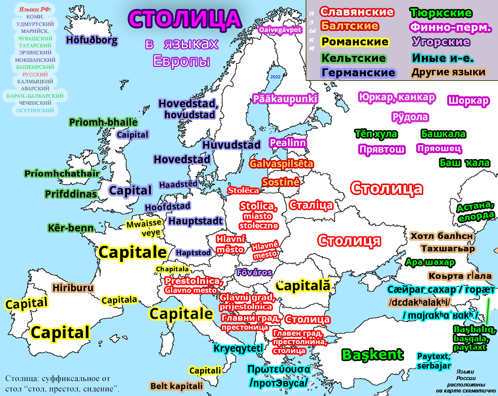 Столица в языках Европы - Моё, Карты, Иностранные языки, Столица, Лингвистика, Лексика