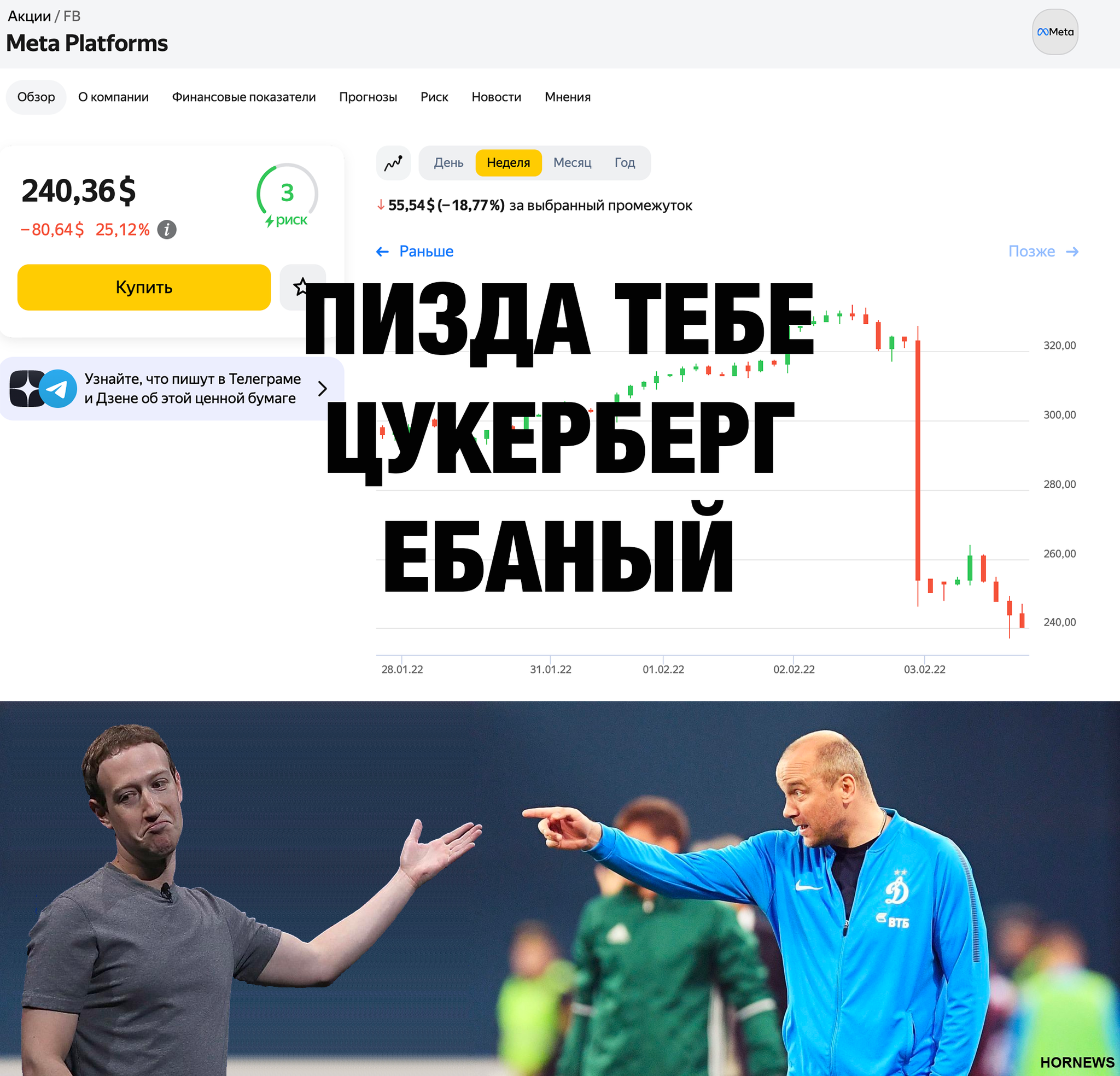 Khokhlov after the dismissal killed Meta - My, Investments, Facebook, Football, Memes, Stock, Mat