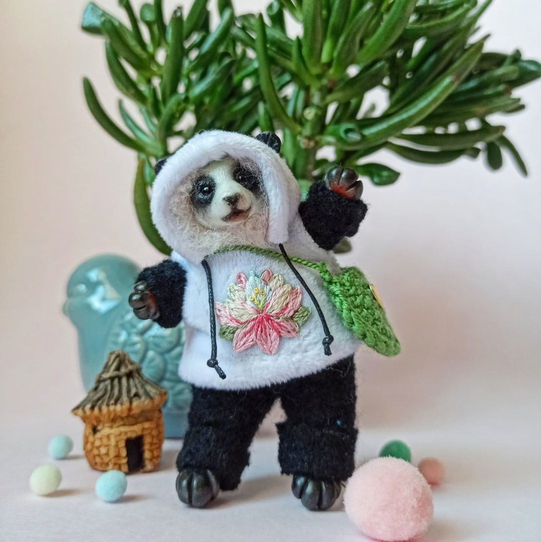 Kawaii Panda - My, Author's toy, Handmade, Needlework with process, Mixed media, Toys, Panda, Milota, Kawaii, Animals, Soft toy, Satin stitch embroidery, Video, Longpost