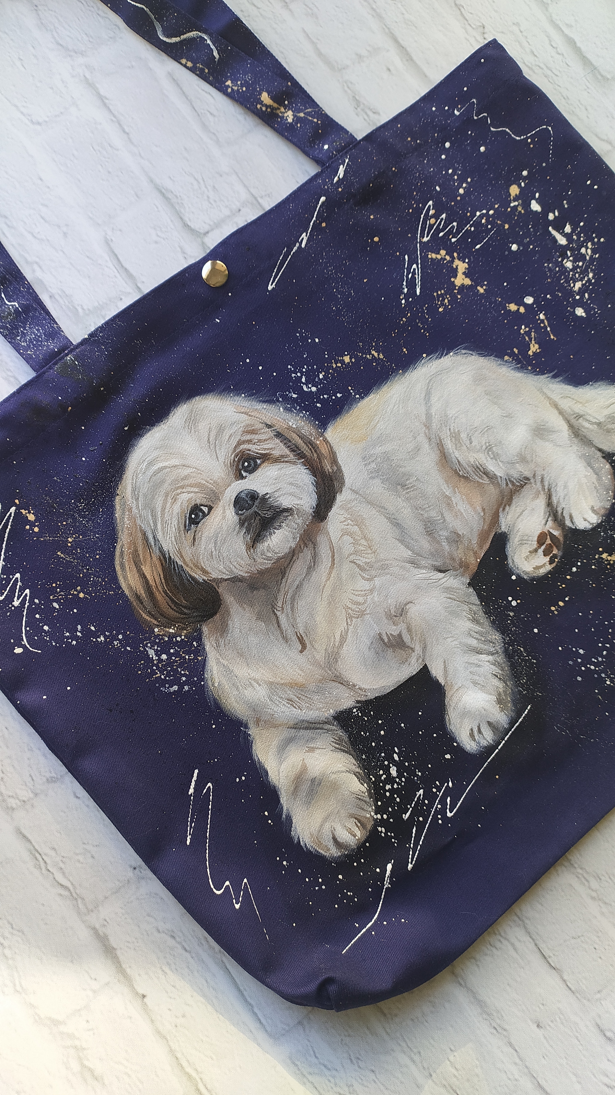 Dog on a textile bag - My, Shih Tzu, Dog, Drawing, Painting on fabric, With your own hands, Needlework without process, Сумка, Acrylic, Longpost