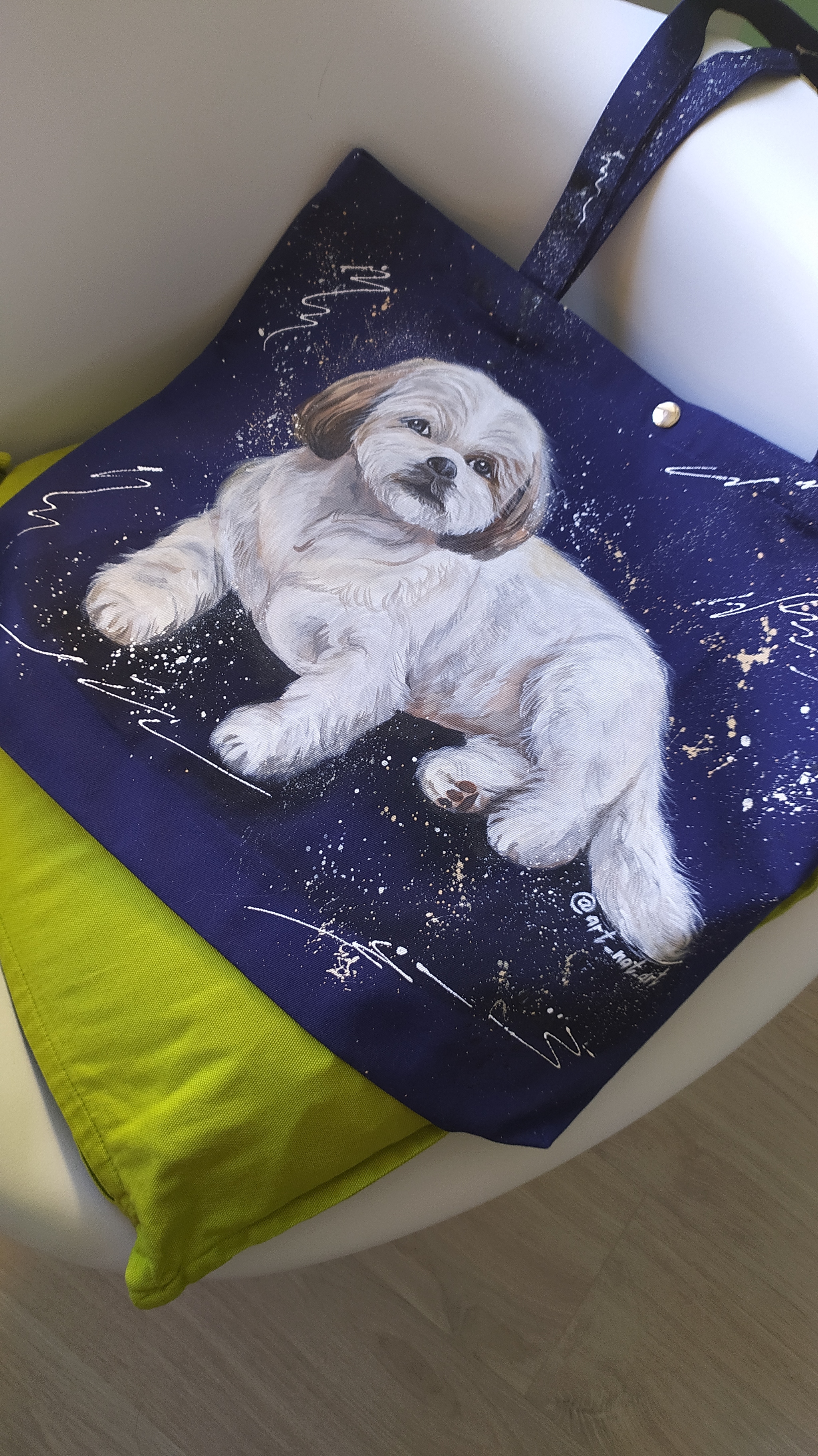 Dog on a textile bag - My, Shih Tzu, Dog, Drawing, Painting on fabric, With your own hands, Needlework without process, Сумка, Acrylic, Longpost