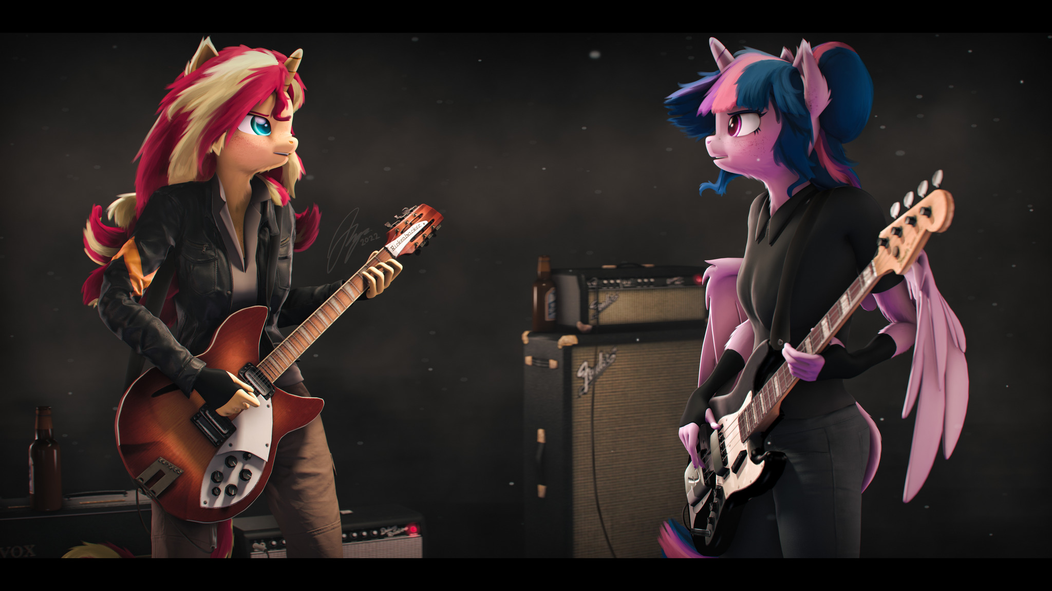 Гитаристки - My Little Pony, Sunset Shimmer, Twilight sparkle, Антро, 3D