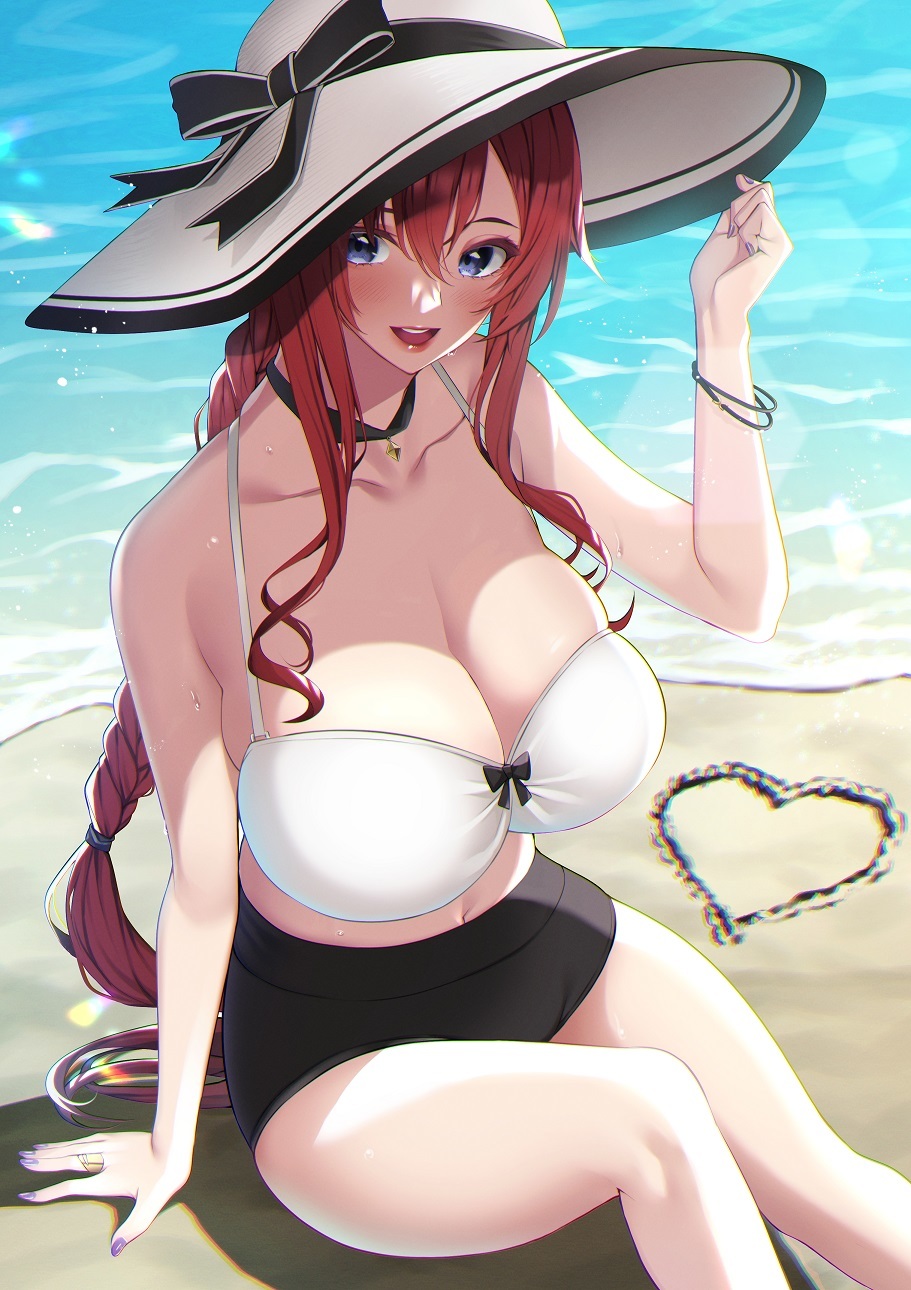 I want to go into the shade... - NSFW, Anime, Anime art, Anime original, Girls, Beach, Pixiv, Hat