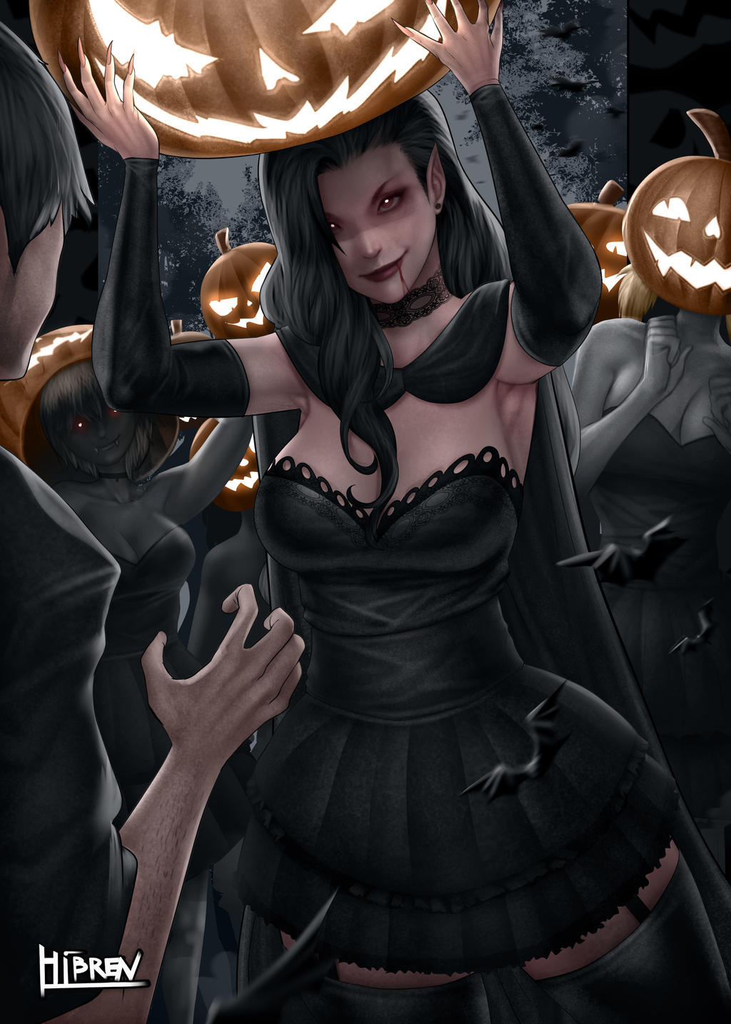 Will you share your blood? - Drawing, Halloween, Halloween pumpkin, Vampires, Girls, Hibren, Art