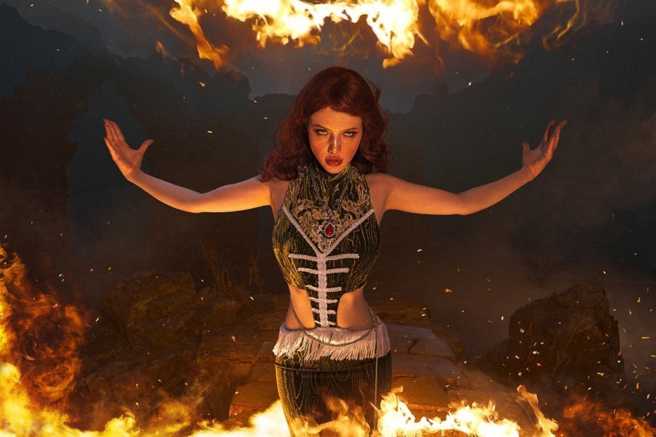 Fire Sorceress Triss - The photo, Cosplay, Witcher, Triss Merigold, The dress, Costume, Longpost, Lada Lumos