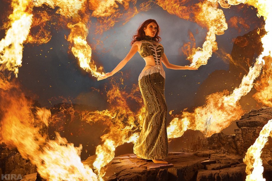 Fire Sorceress Triss - The photo, Cosplay, Witcher, Triss Merigold, The dress, Costume, Longpost, Lada Lumos